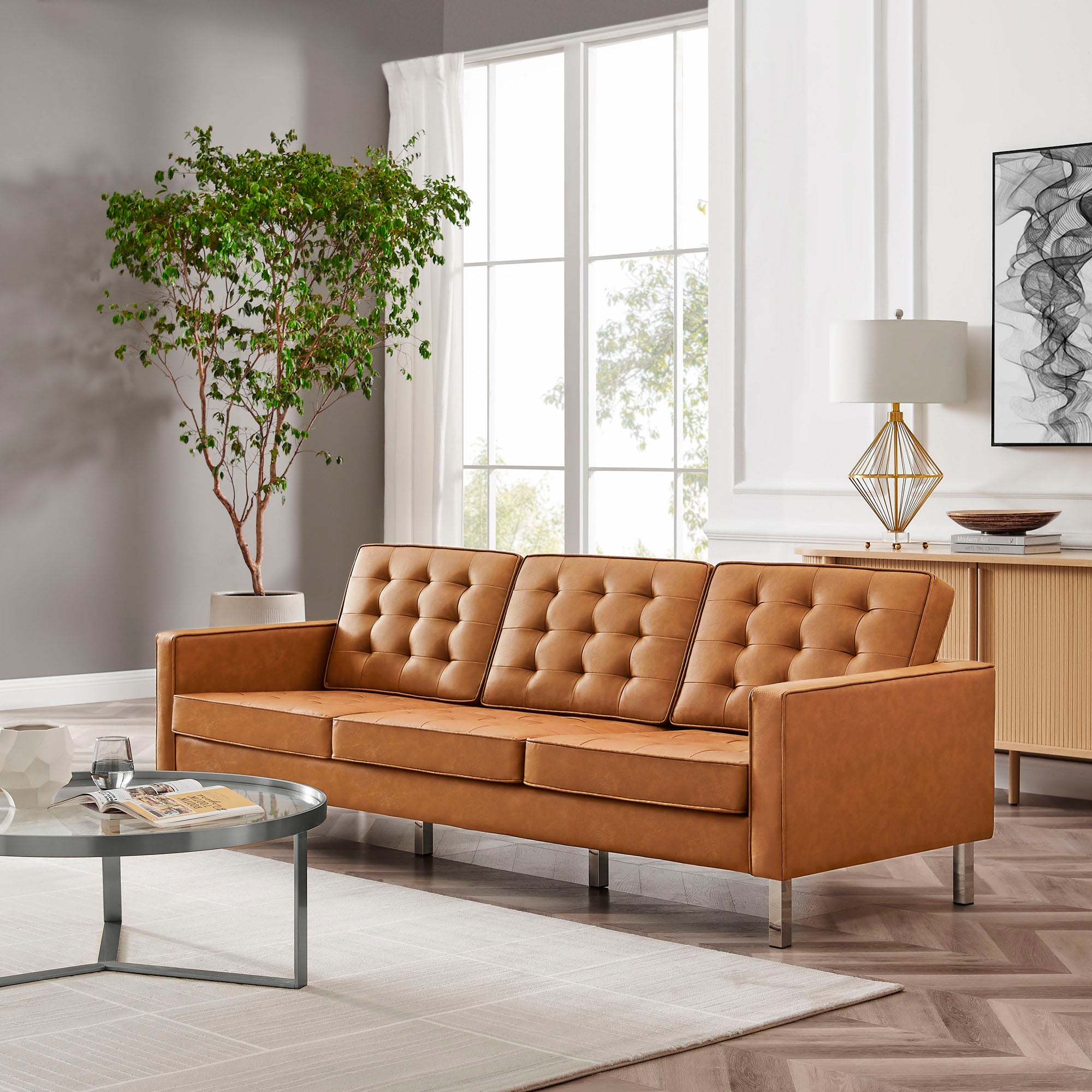 Modway Loft Tufted Vegan Leather Sofa