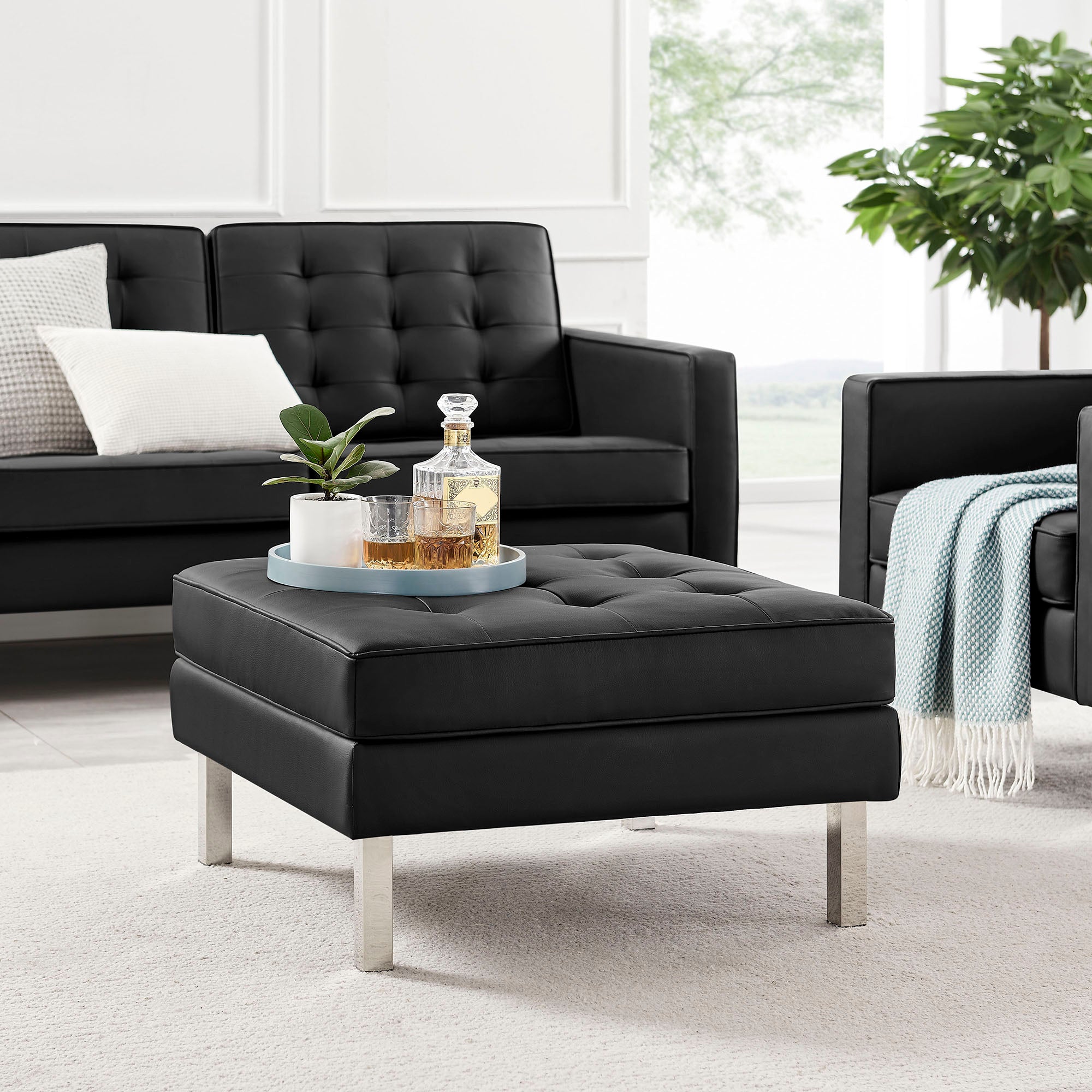 Modway Loft Tufted Vegan Leather Ottoman