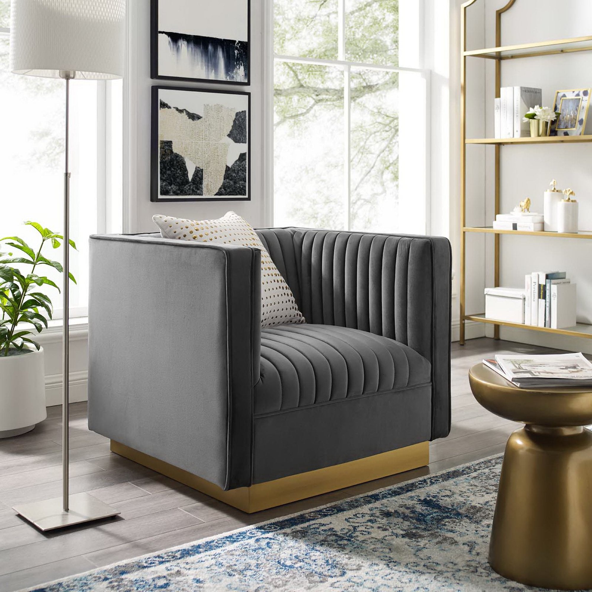 Modway Sanguine Vertical Channel Tufted Accent Performance Velvet Armchair