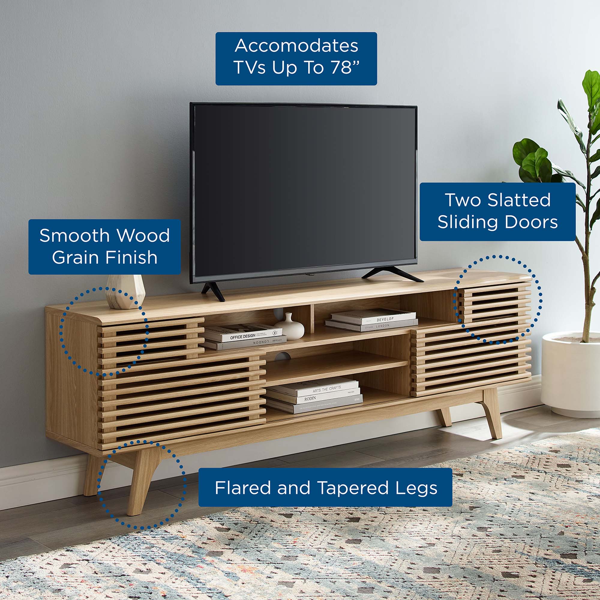 Modway Render 71" Mid-Century Media Console TV Stand