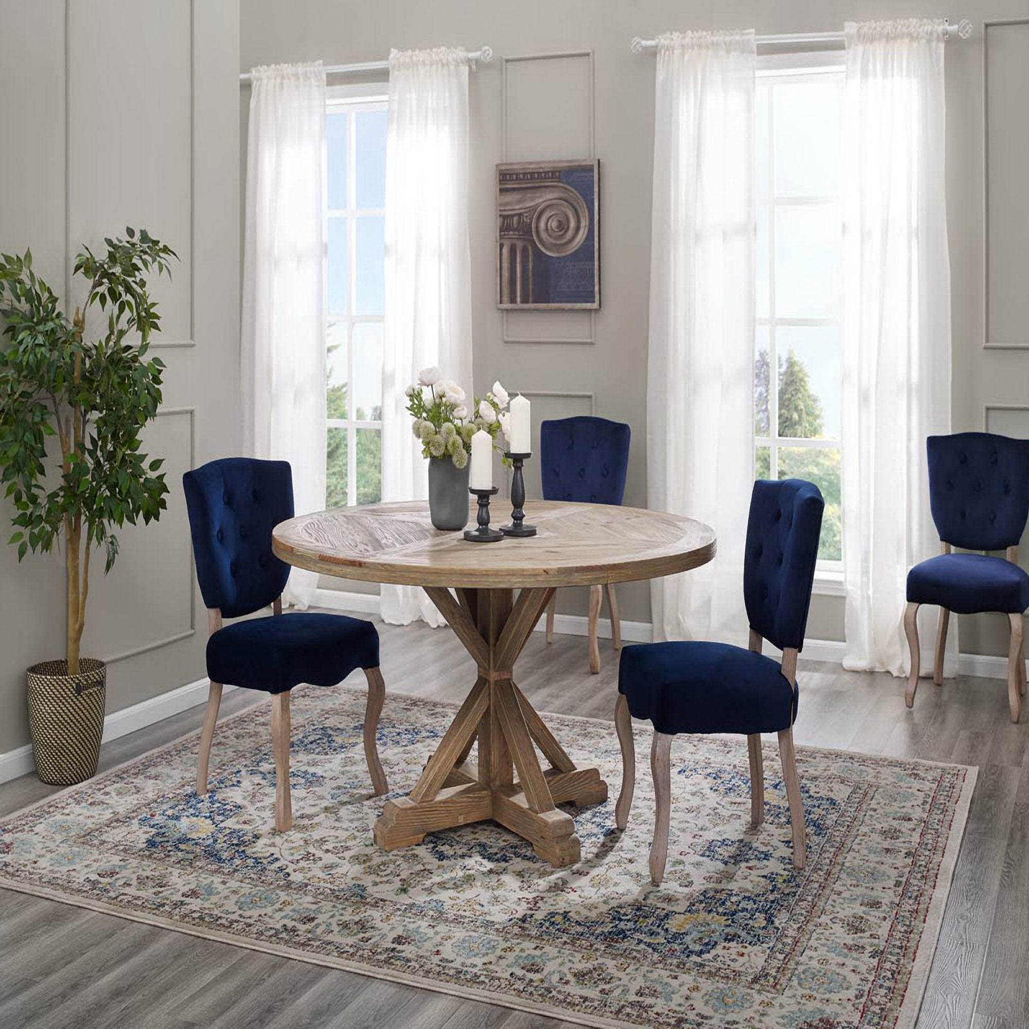 Modway Stitch 59" Round Pine Wood Dining Table