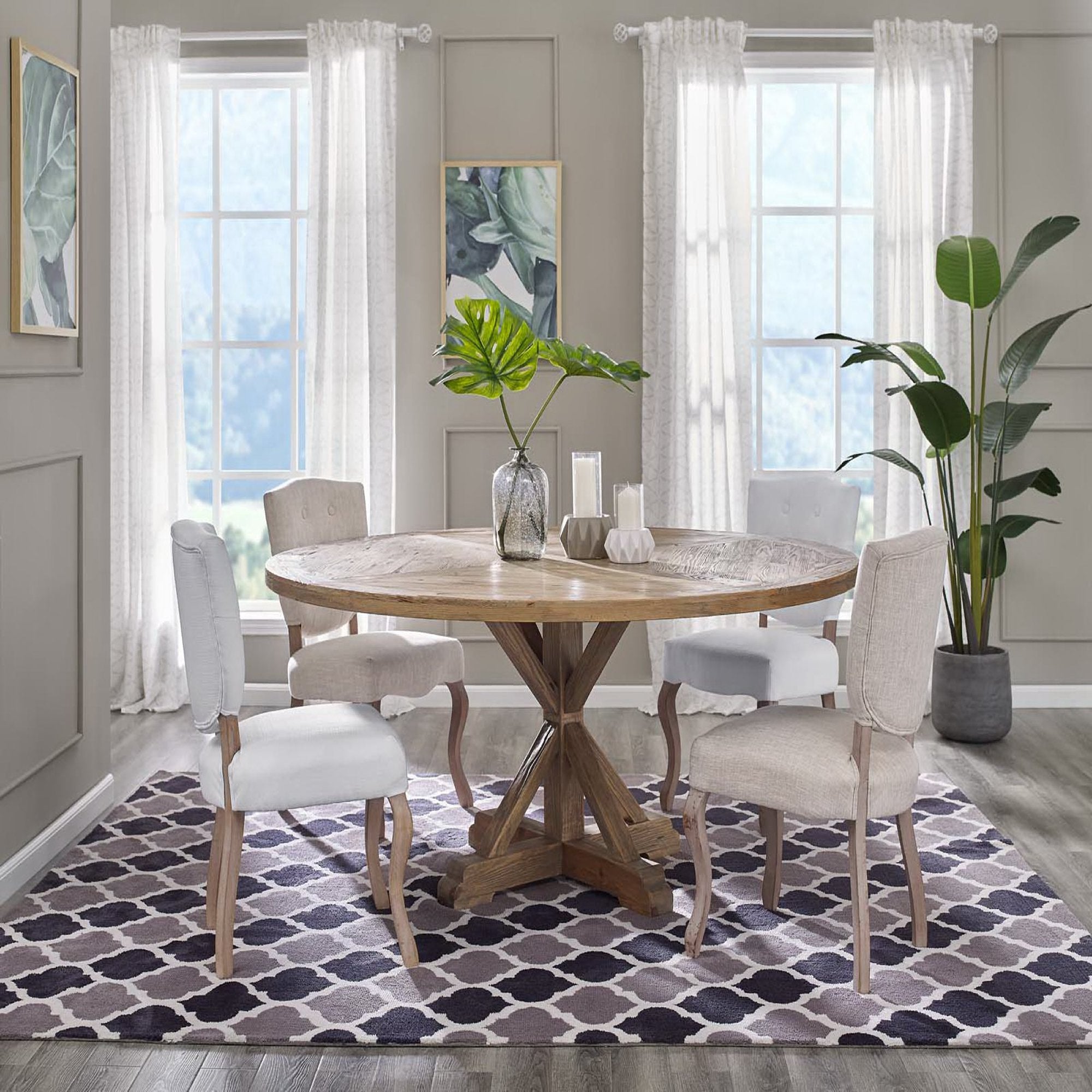 Modway Stitch 71" Round Pine Wood Dining Table