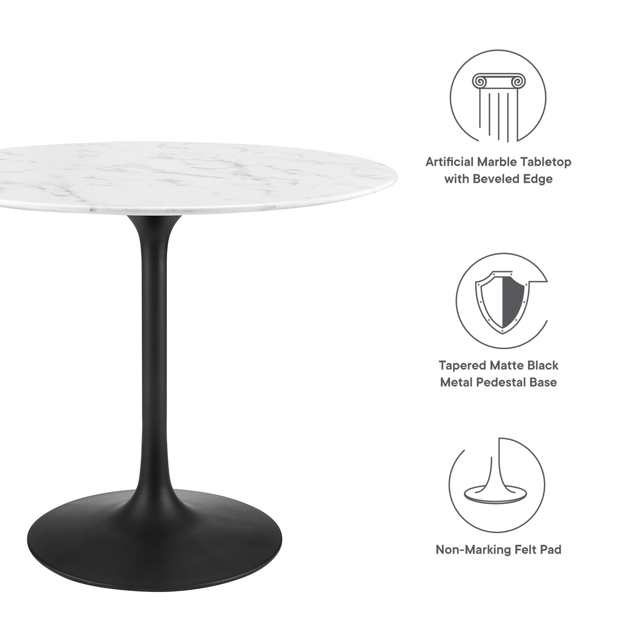 Modway Lippa 36" Round Faux Marble Dining Table