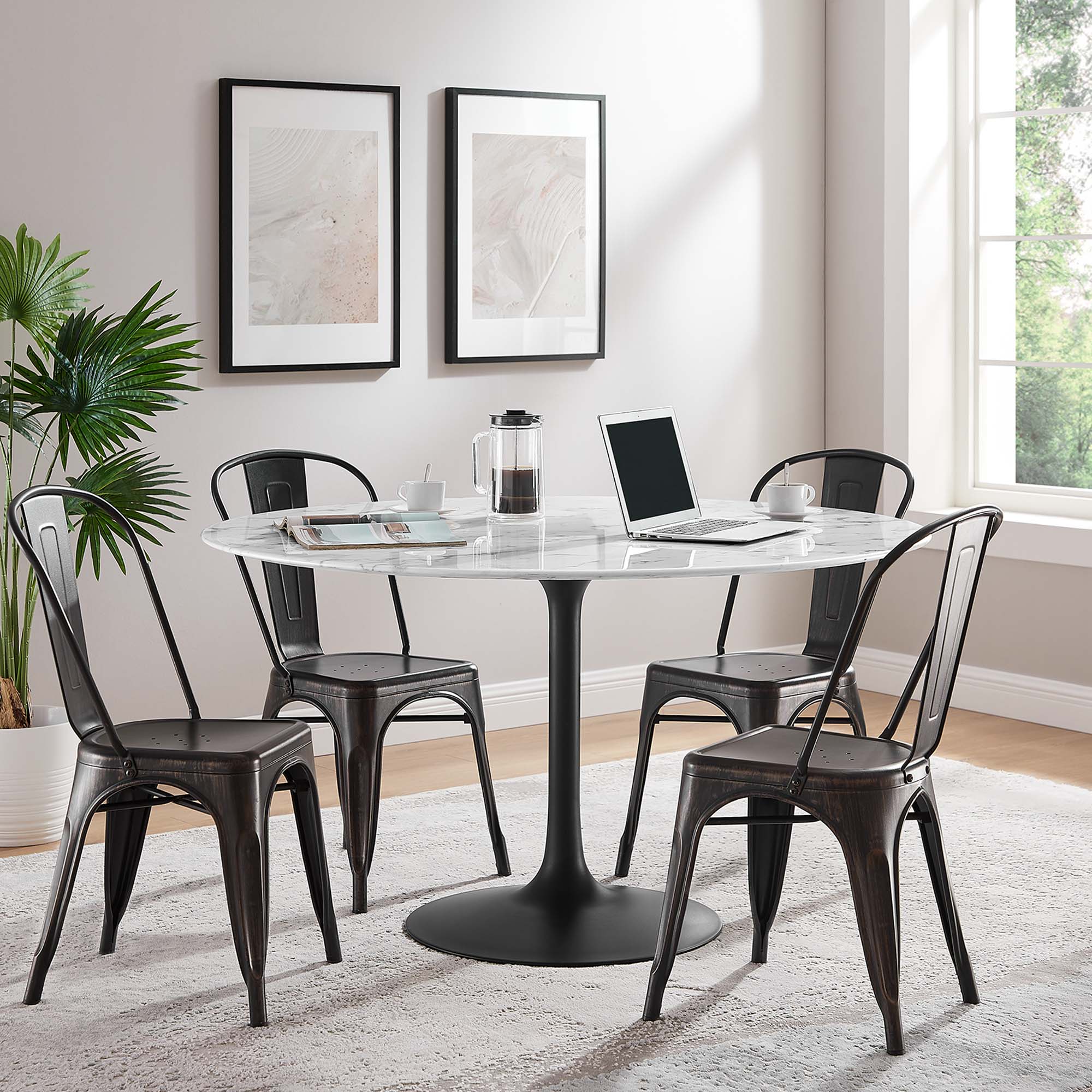 Modway Lippa 54" Round Faux Marble Dining Table