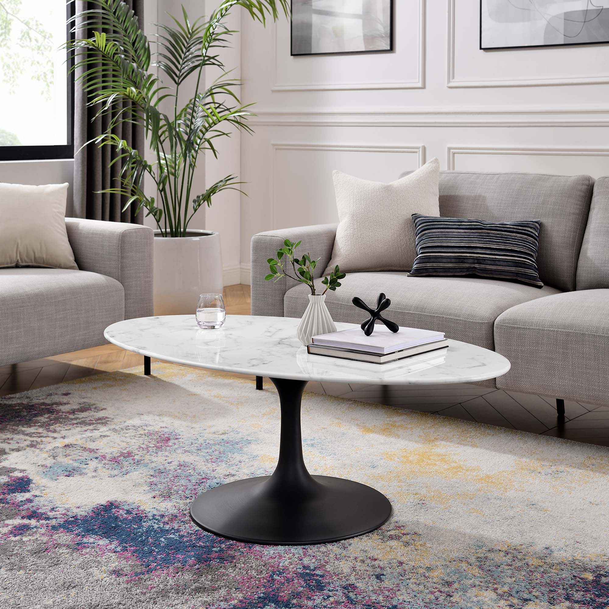 Modway Lippa 48" Oval Faux Marble Coffee Table