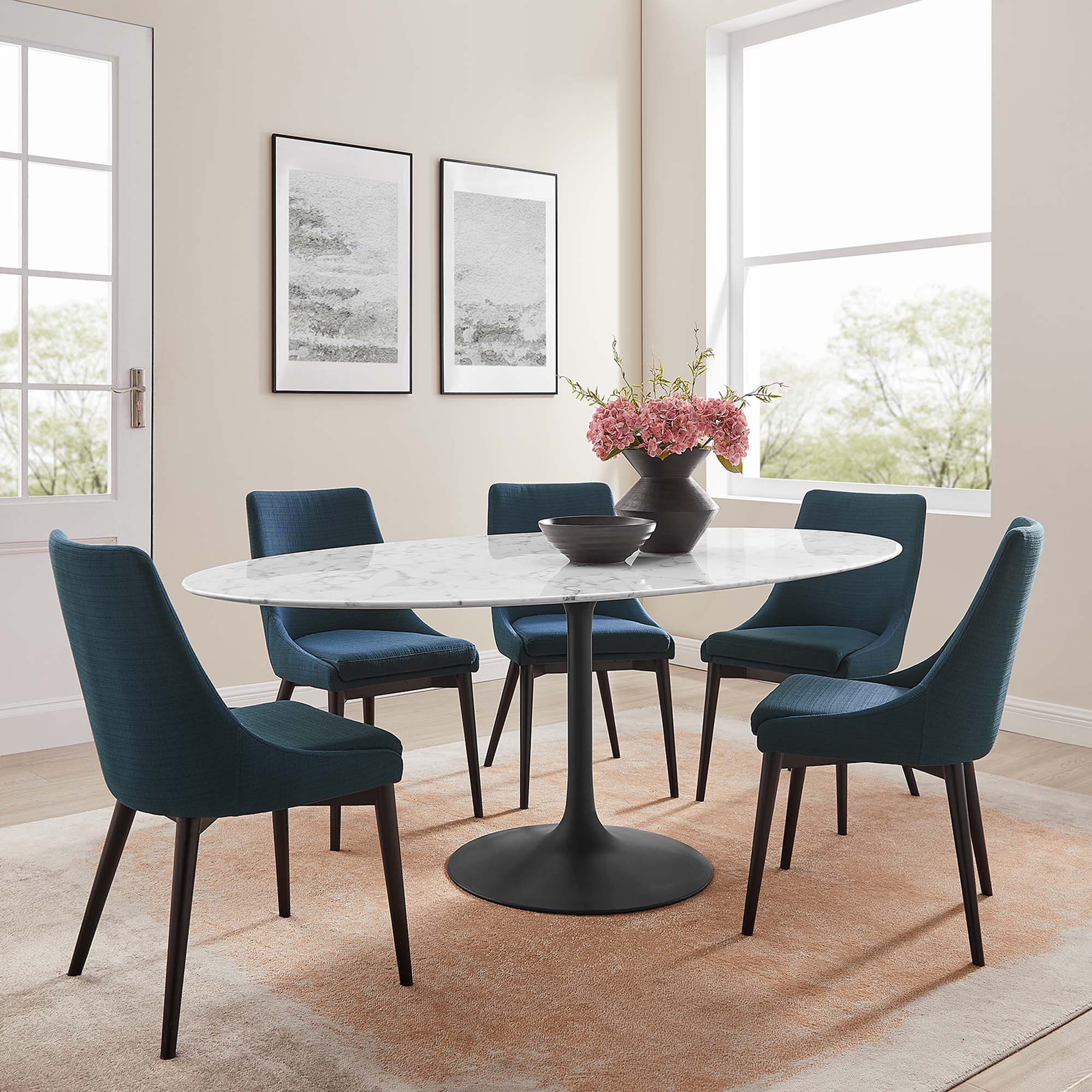Modway Lippa 78" Oval Faux Marble Dining Table