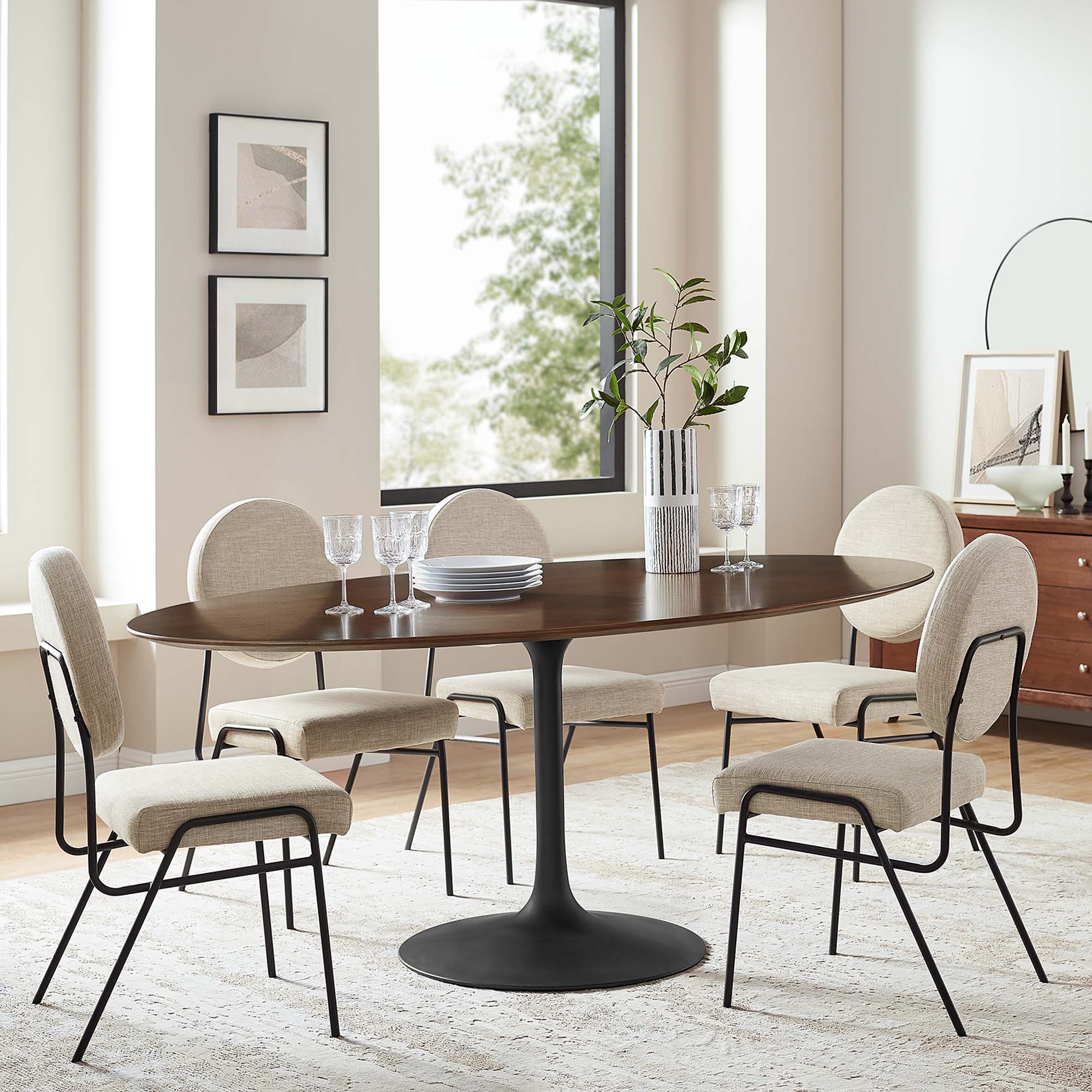 Modway Lippa 78" Oval Walnut Wood Dining Table