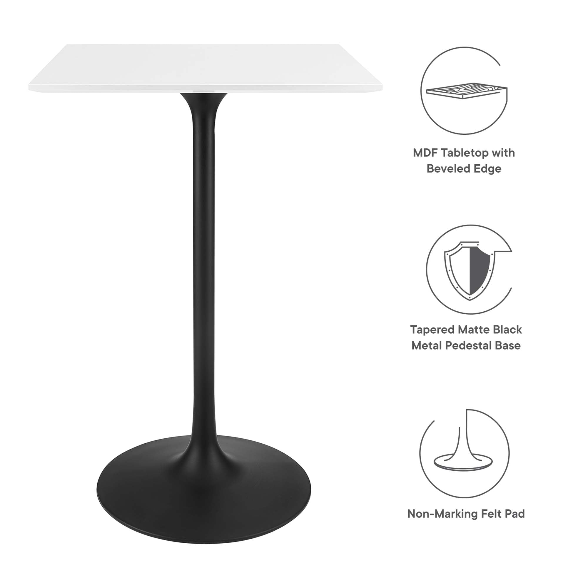 Modway Lippa 28" Square Wood Bar Table