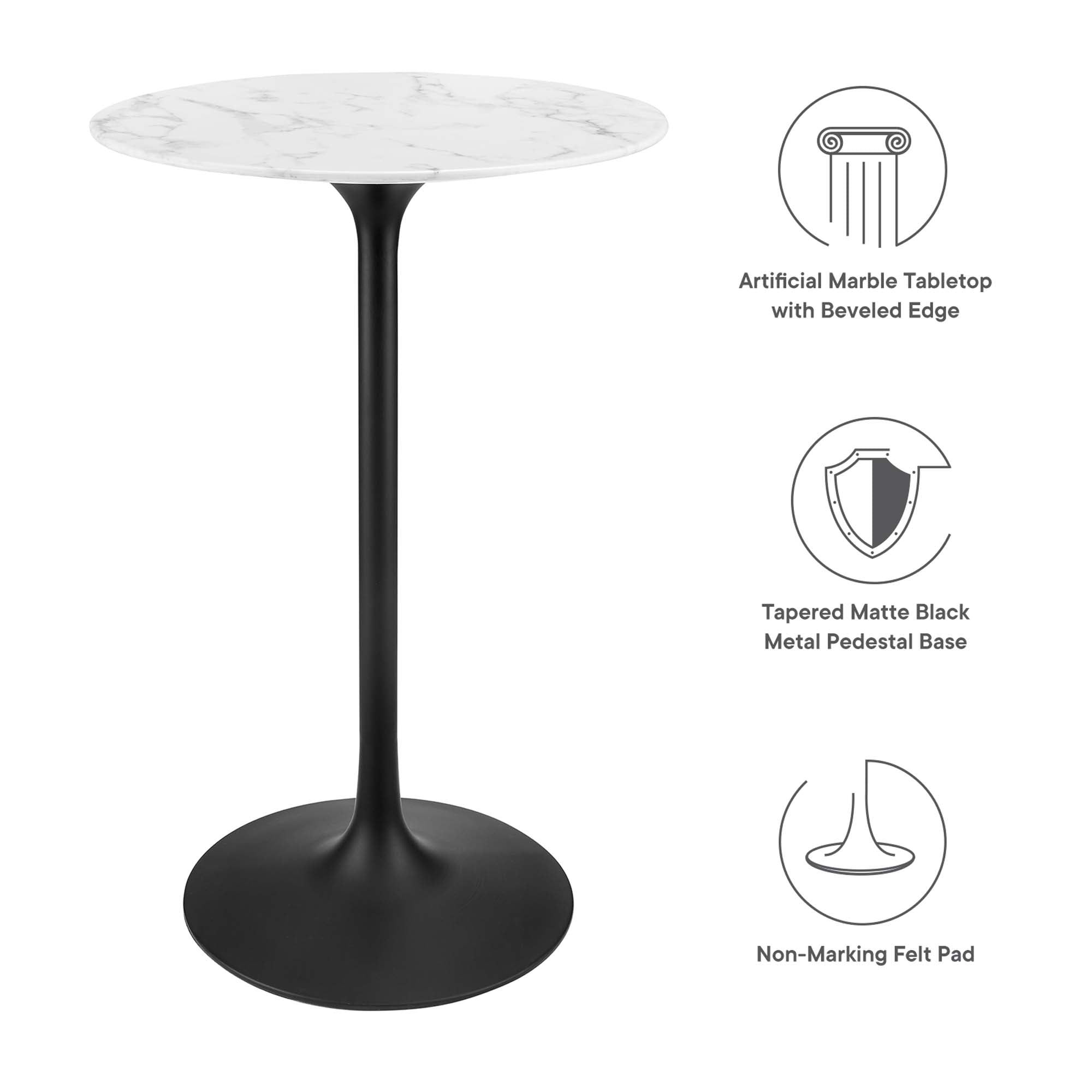 Modway Lippa 28" Round Faux Marble Bar Table