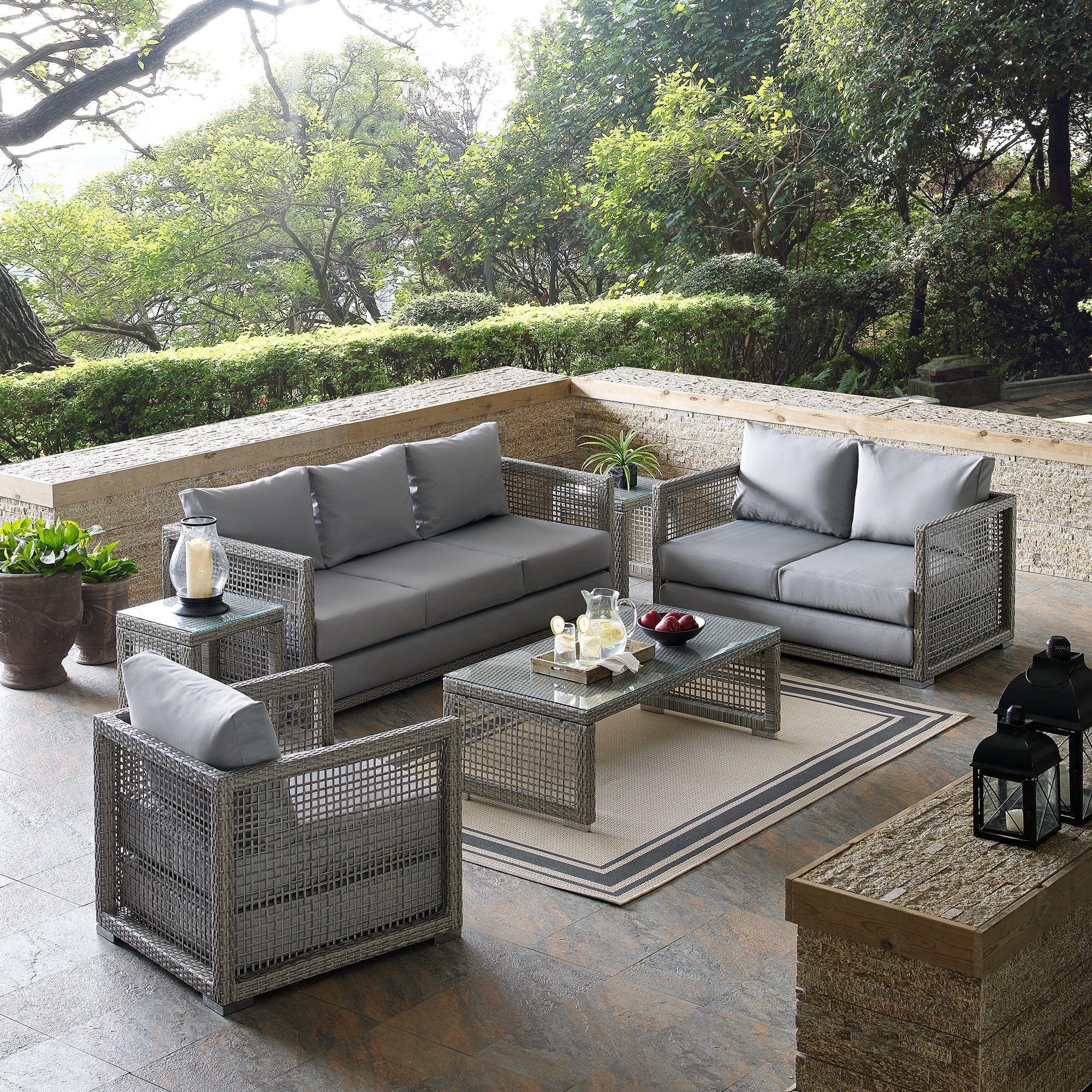 Modway Aura 6 Piece Outdoor Patio Wicker Rattan Set