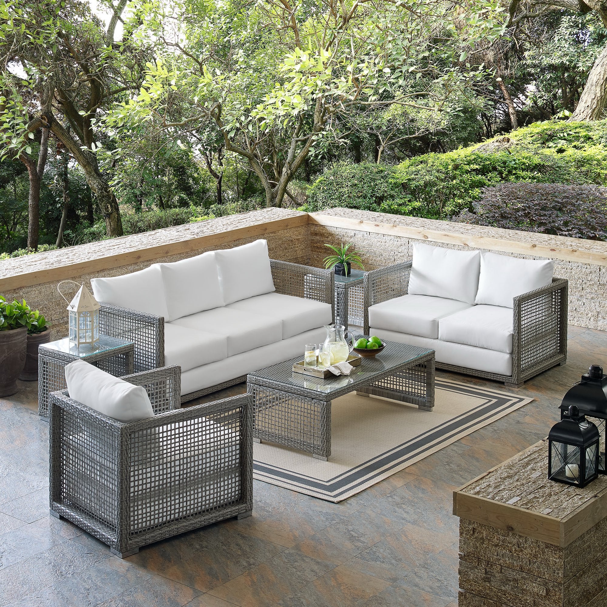Modway Aura 6 Piece Outdoor Patio Wicker Rattan Set