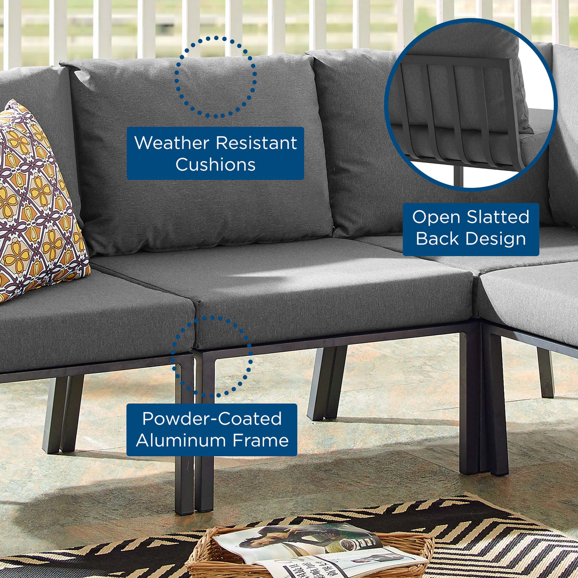 Modway Riverside Outdoor Patio Aluminum Armless Chair