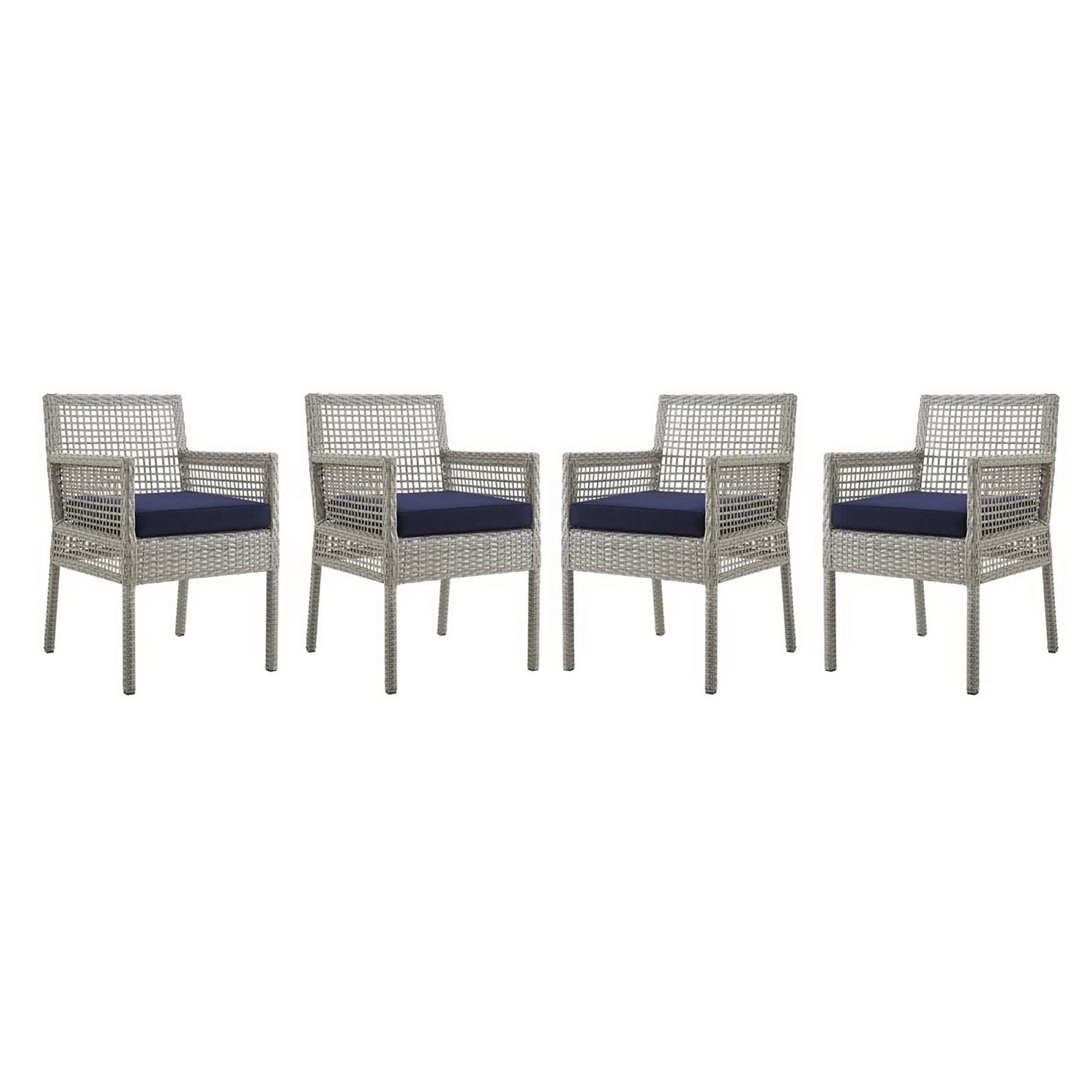 Modway Aura Outdoor Patio Wicker Rattan Dining Armchair Set of 4
