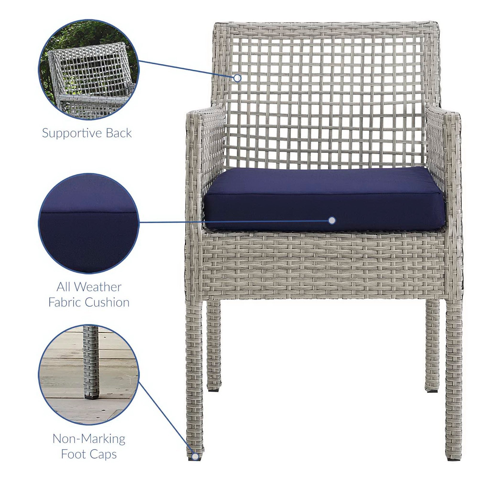 Modway Aura Outdoor Patio Wicker Rattan Dining Armchair Set of 4