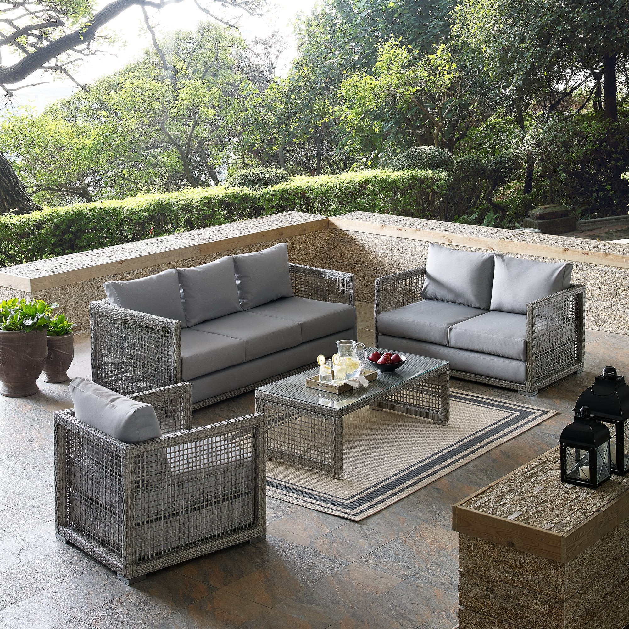 Modway Aura 4 Piece Outdoor Patio Wicker Rattan Set