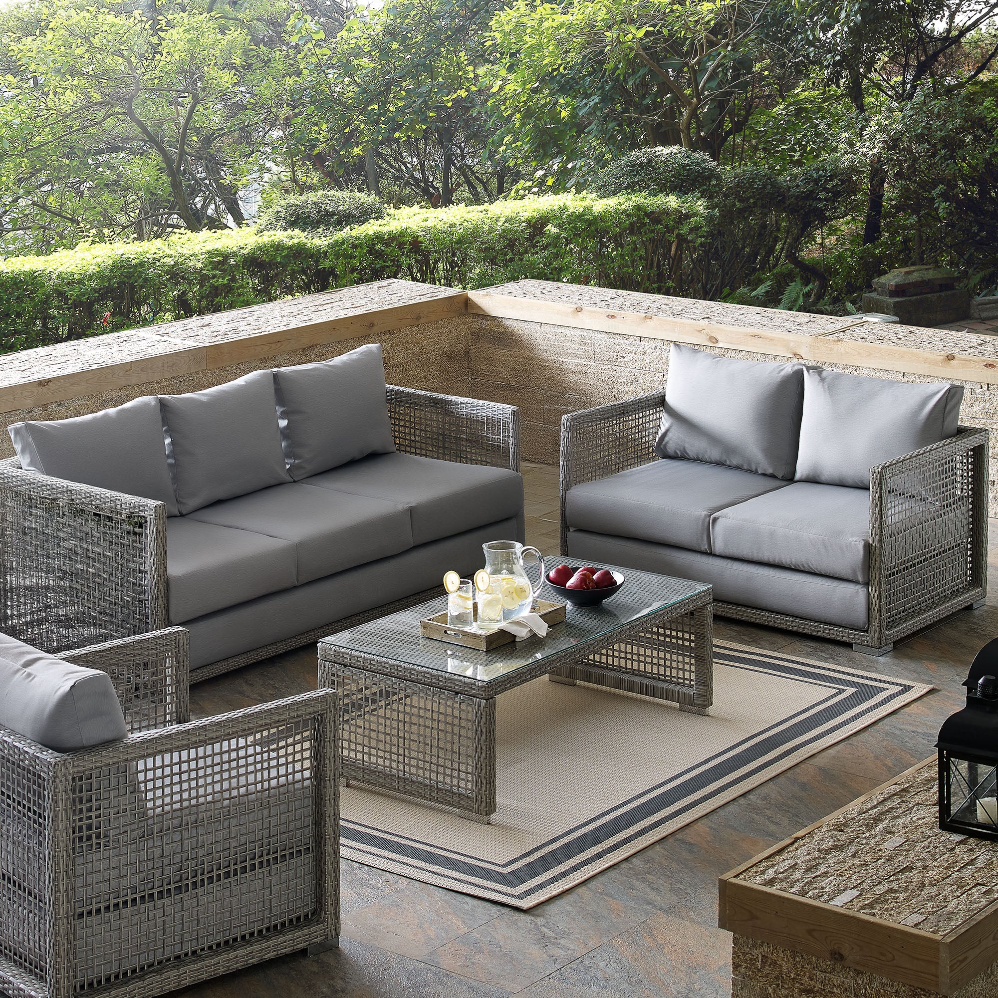Modway Aura 3 Piece Outdoor Patio Wicker Rattan Set