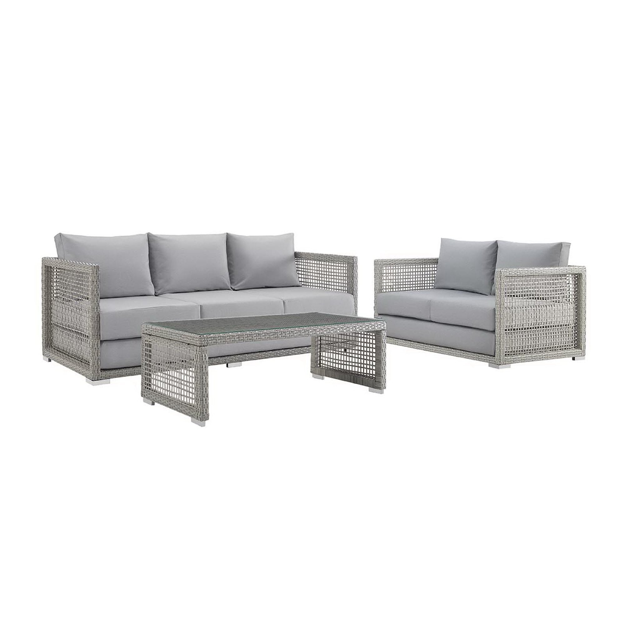 Modway Aura 3 Piece Outdoor Patio Wicker Rattan Set