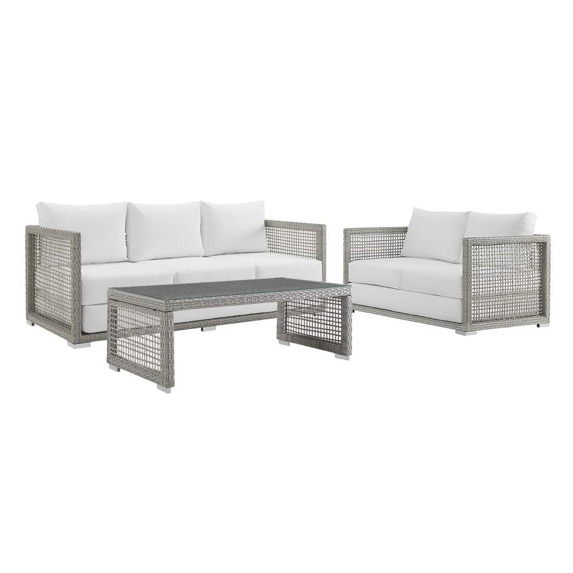 Modway Aura 3 Piece Outdoor Patio Wicker Rattan Set
