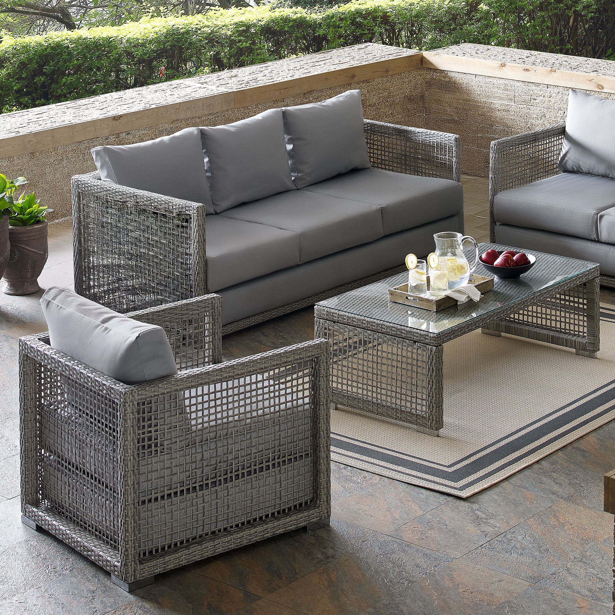 Modway Aura 3 Piece Outdoor Patio Wicker Rattan Set