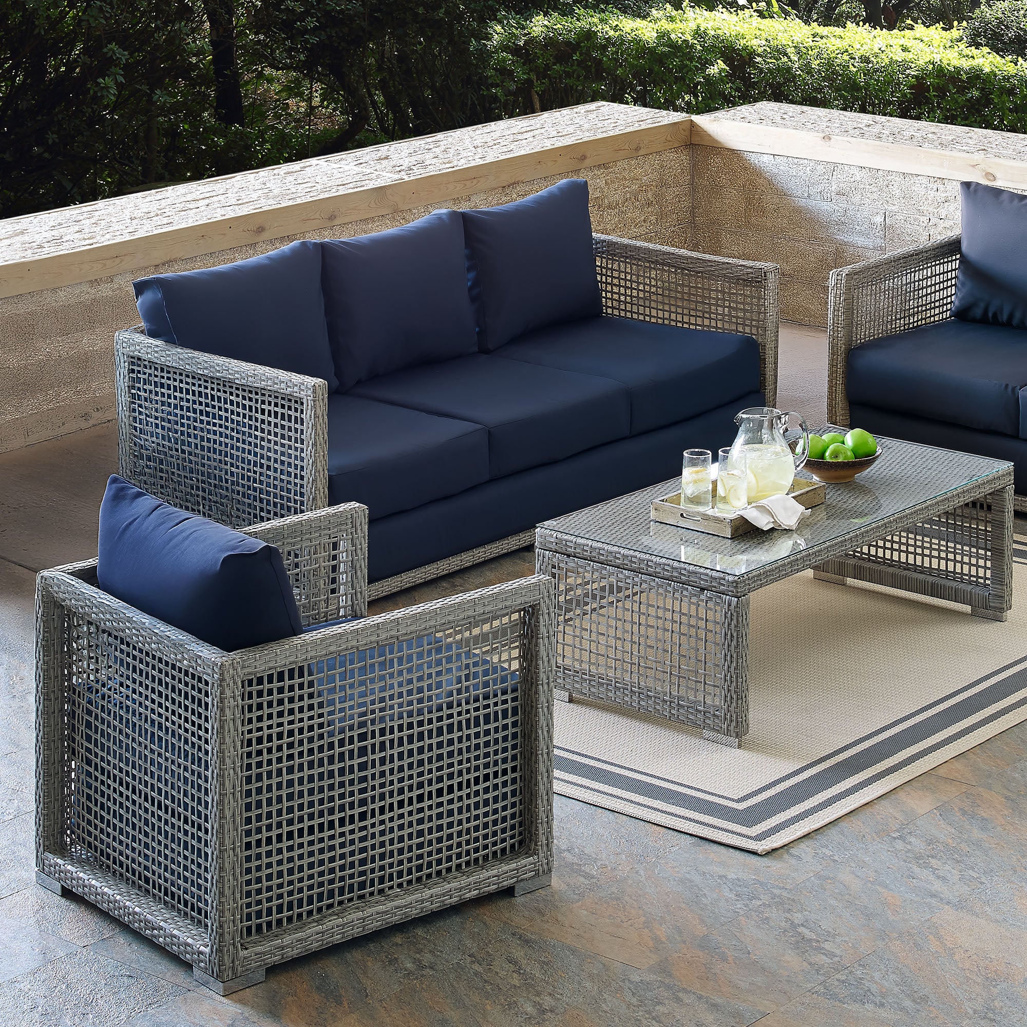 Modway Aura 3 Piece Outdoor Patio Wicker Rattan Set