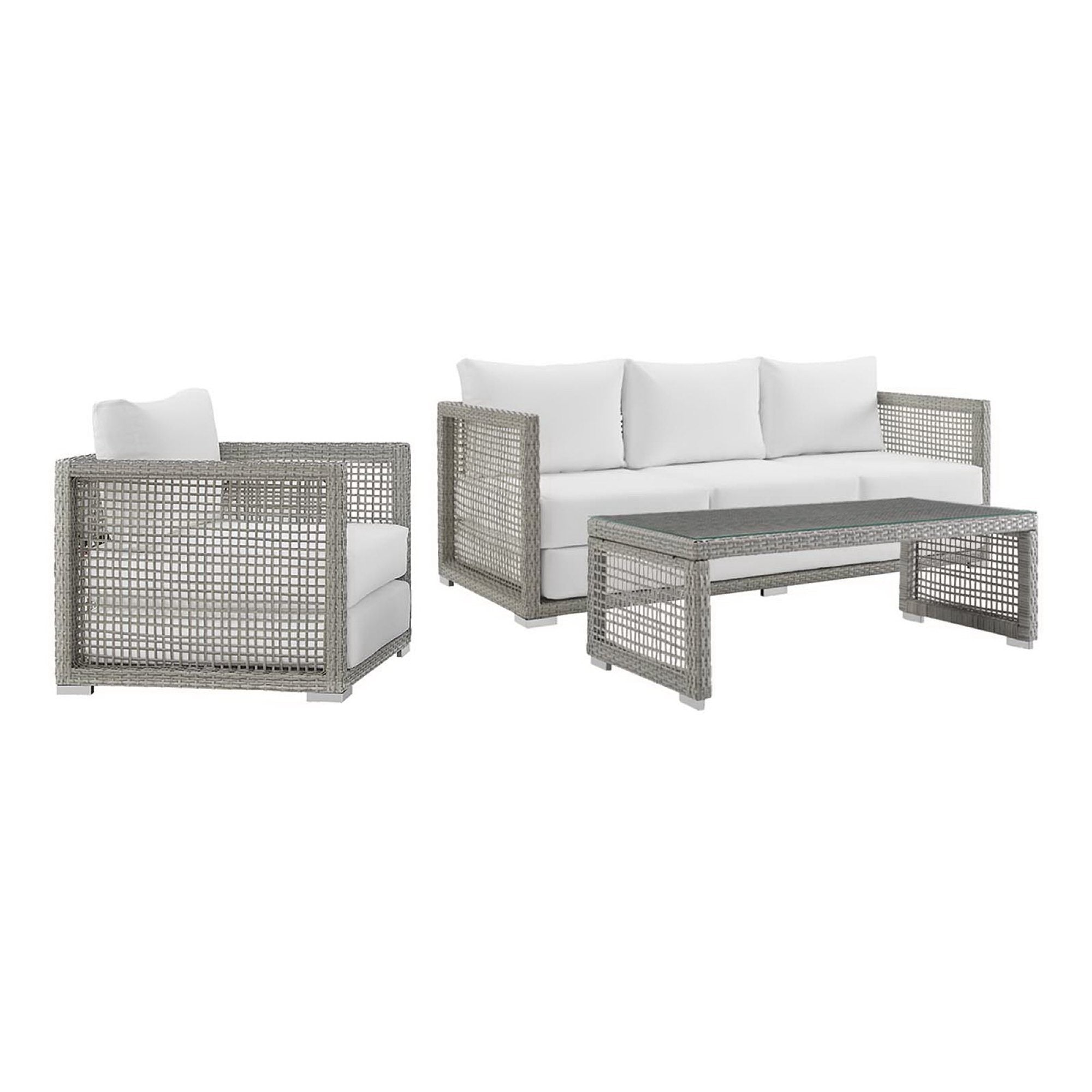 Modway Aura 3 Piece Outdoor Patio Wicker Rattan Set