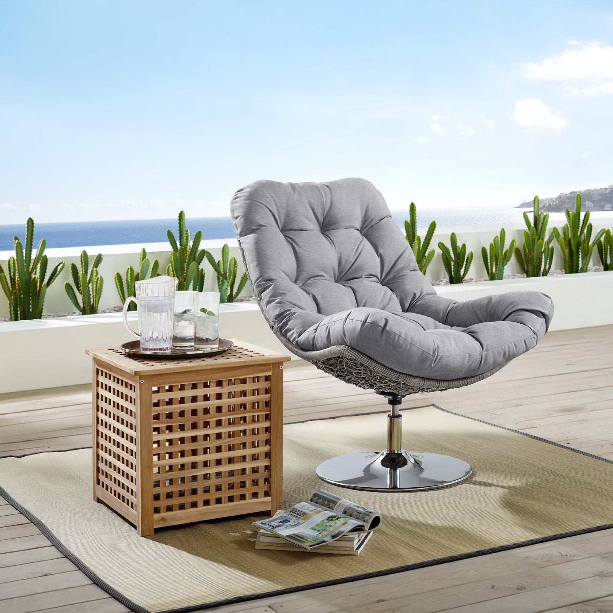 Modway Brighton Wicker Rattan Outdoor Patio Swivel Lounge Chair