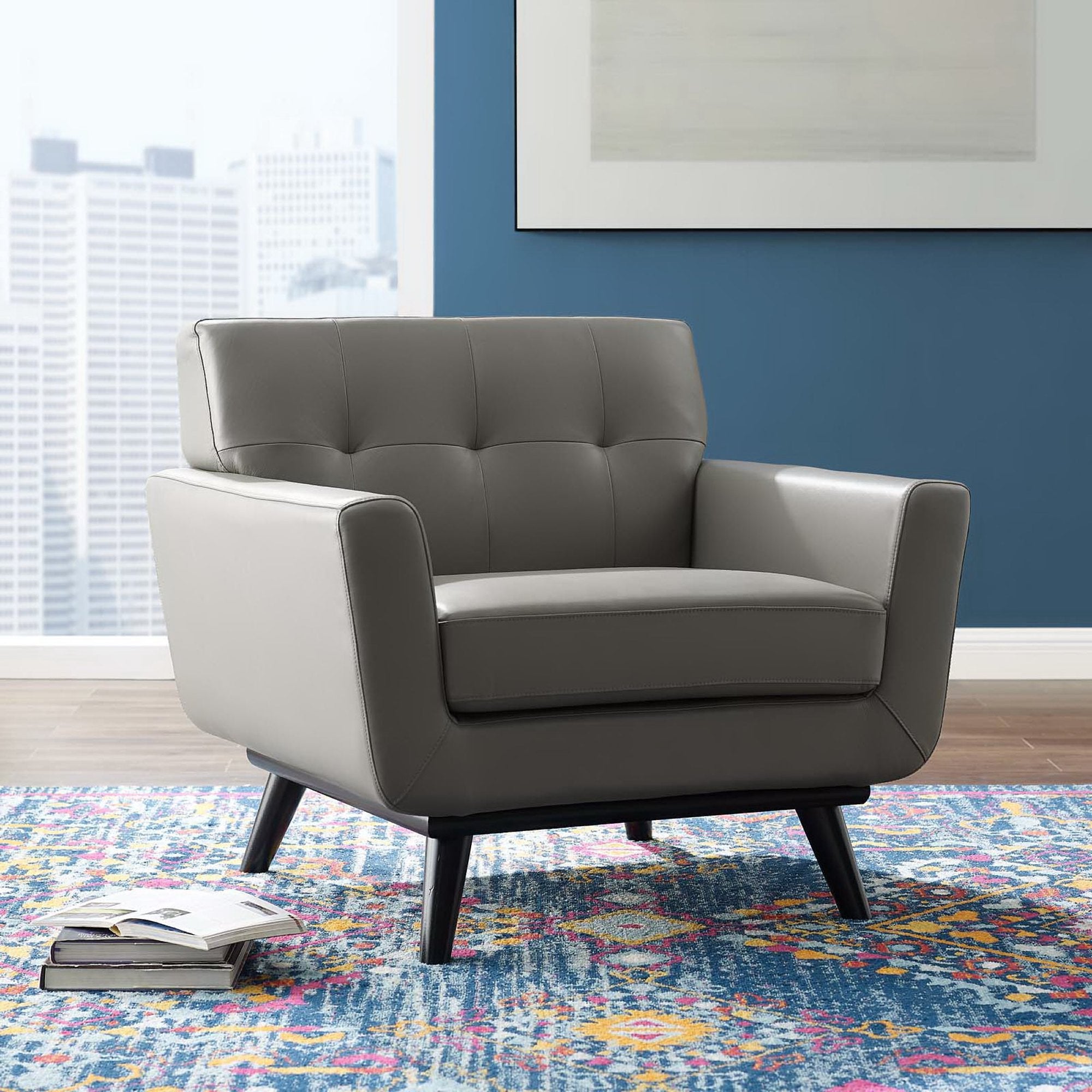 Modway Engage Top-Grain Leather Living Room Lounge Accent Armchair