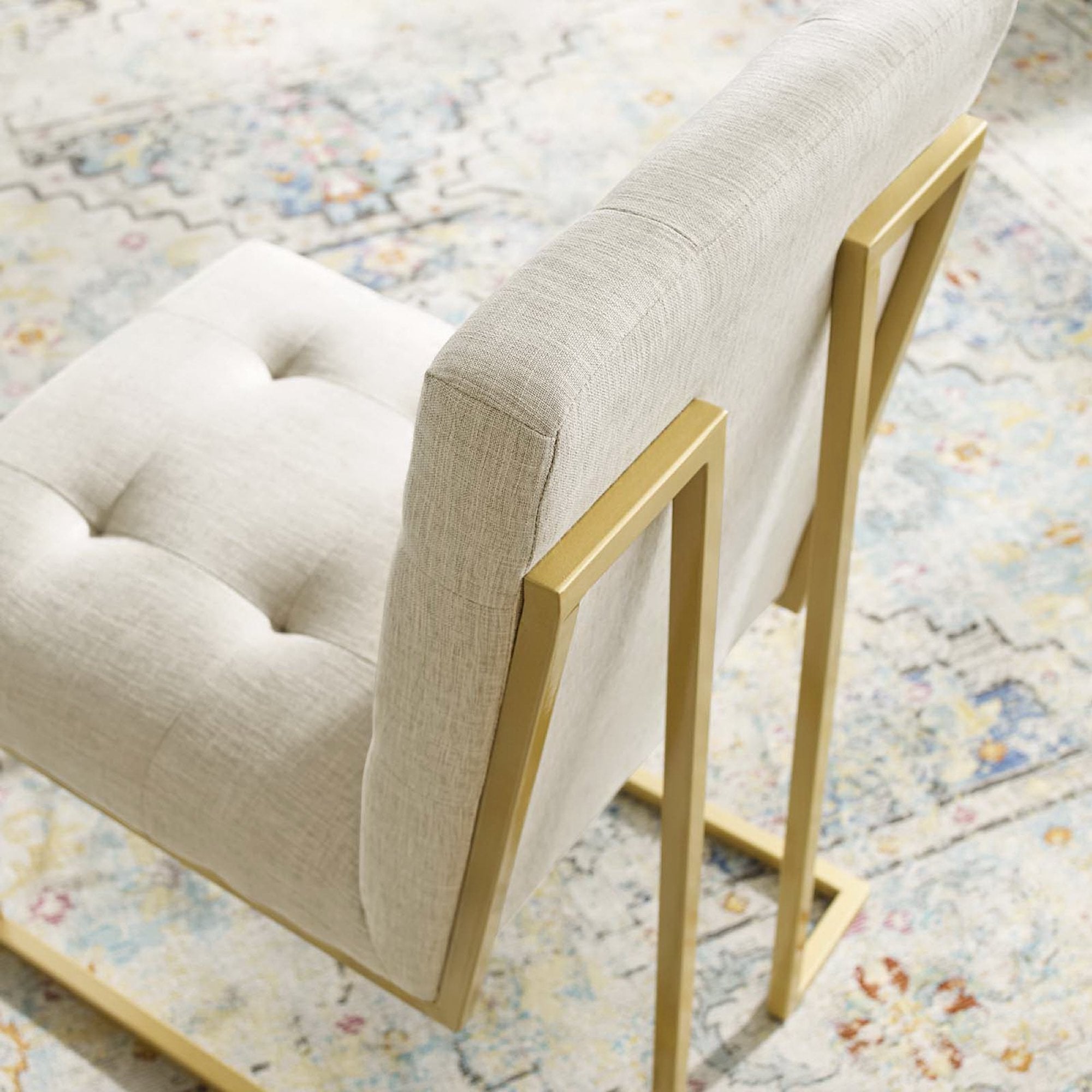 Modway Privy Gold Stainless Steel Upholstered Fabric Dining Accent Chair