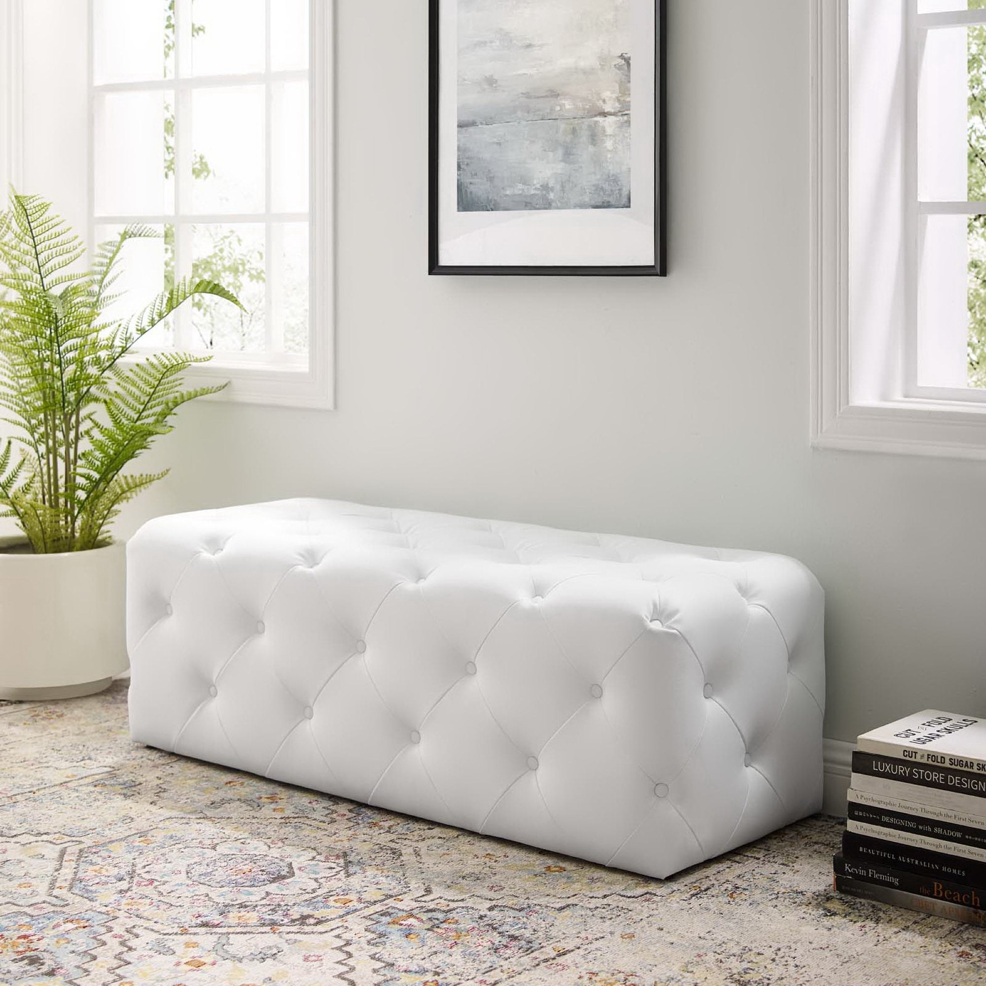 Modway Amour 48" Tufted Button Entryway Faux Leather Bench