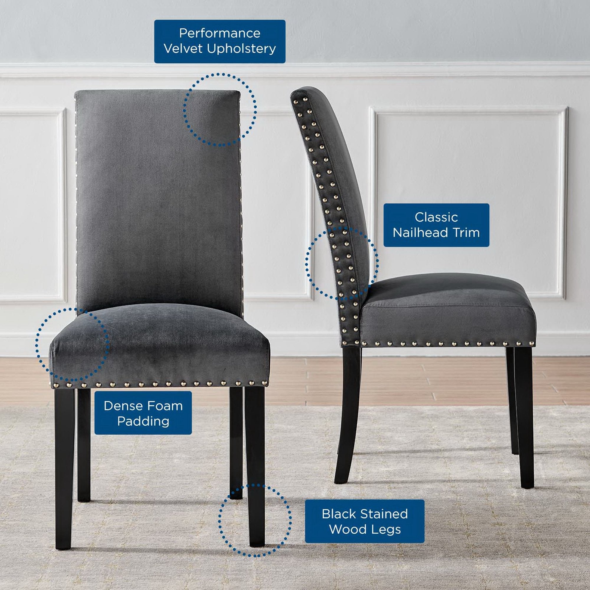 Modway Parcel Performance Velvet Dining Side Chairs Set of 2