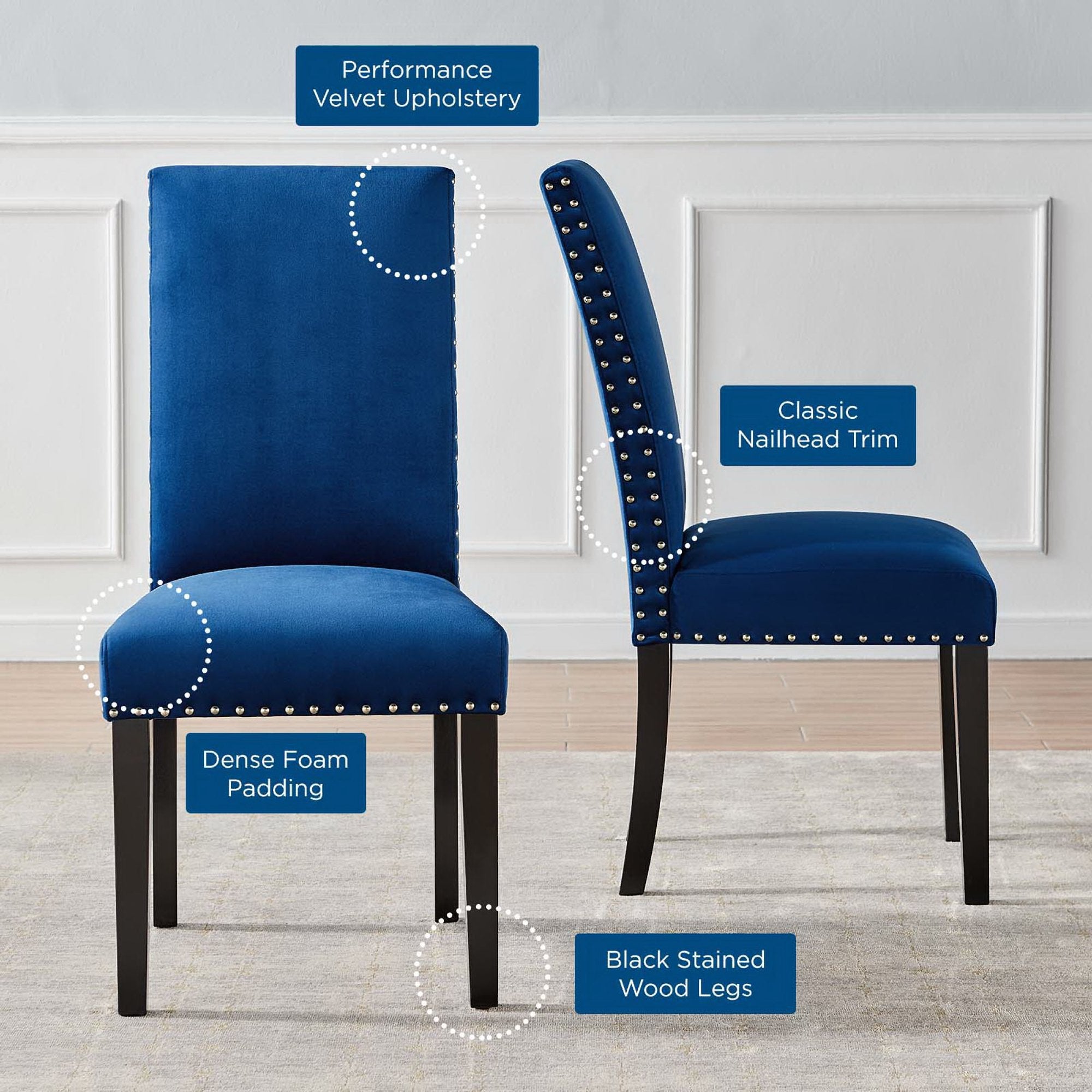 Modway Parcel Performance Velvet Dining Side Chairs Set of 2