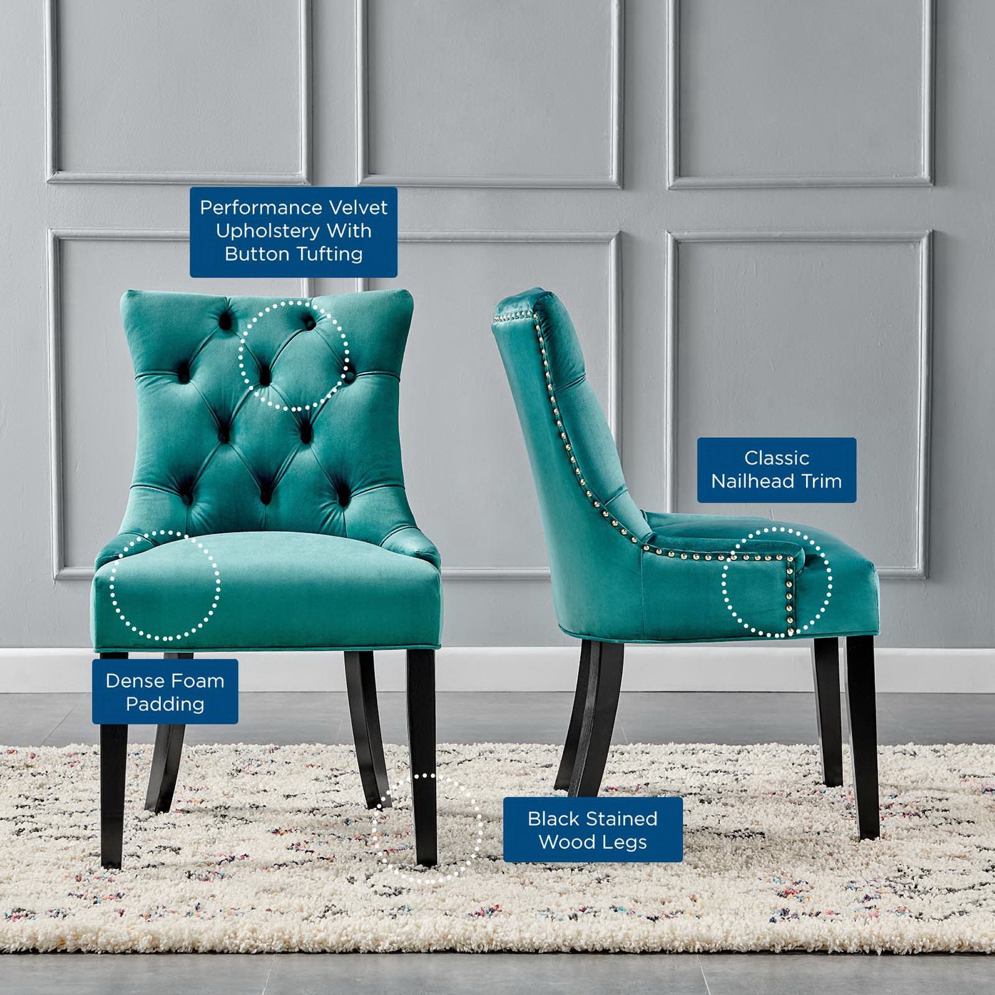 Modway Regent Tufted Performance Velvet Dining Side Chairs Set of 2
