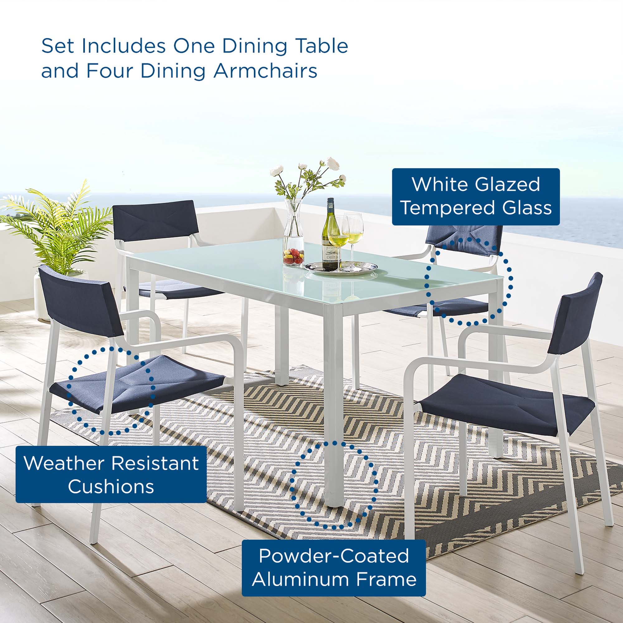 Modway Raleigh 5 Piece Outdoor Patio Aluminum Dining Set