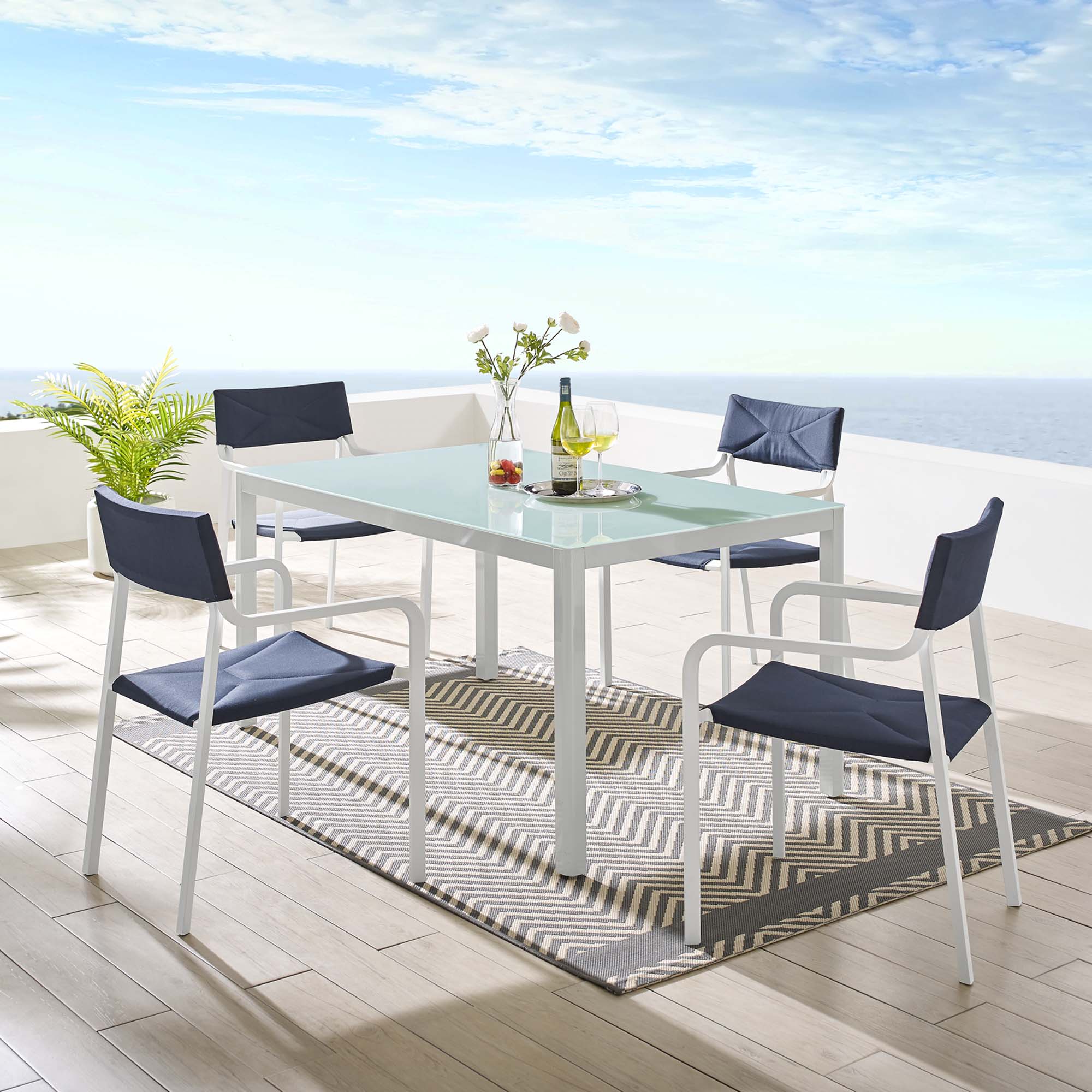 Modway Raleigh 5 Piece Outdoor Patio Aluminum Dining Set