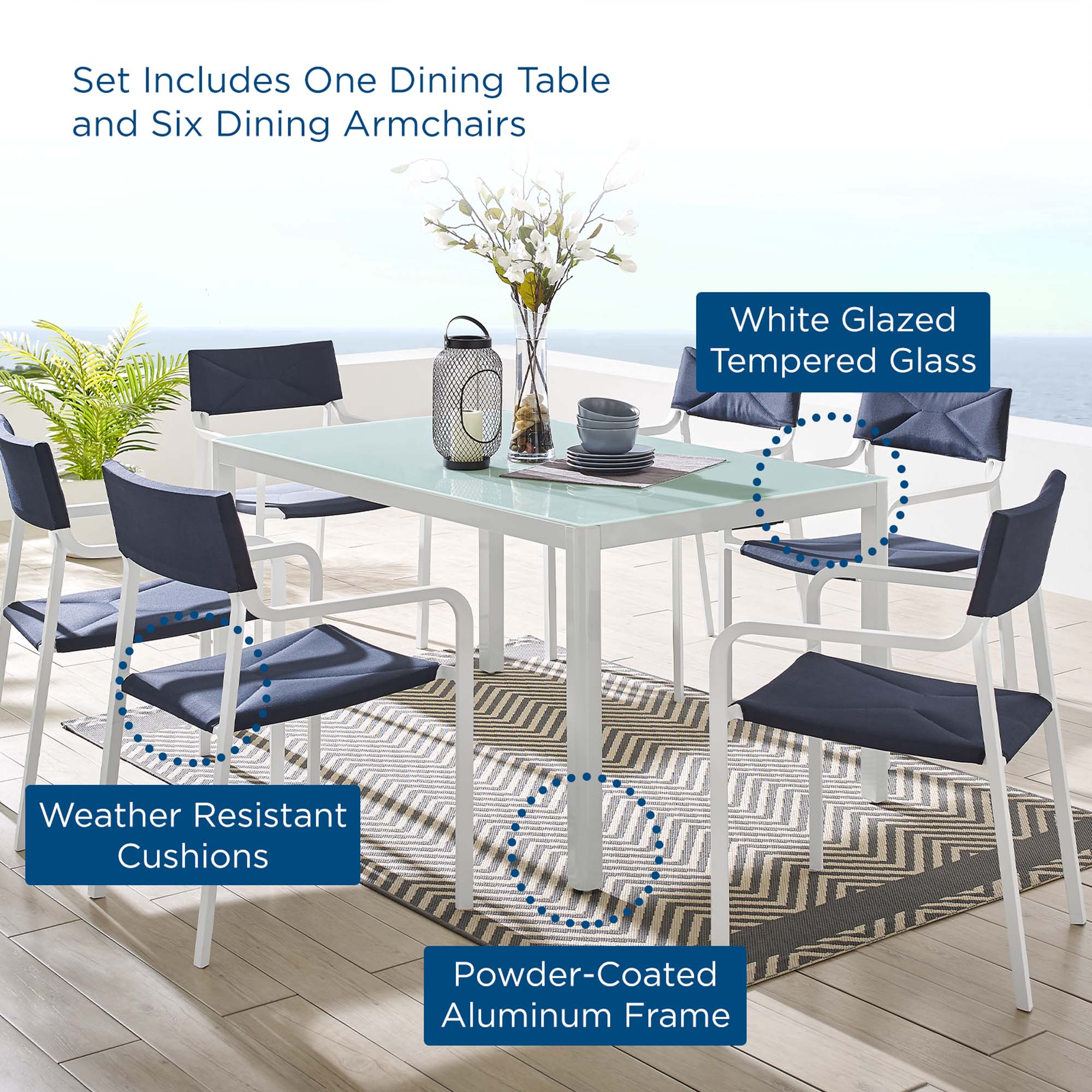 Modway Raleigh 7 Piece Outdoor Patio Aluminum Dining Set