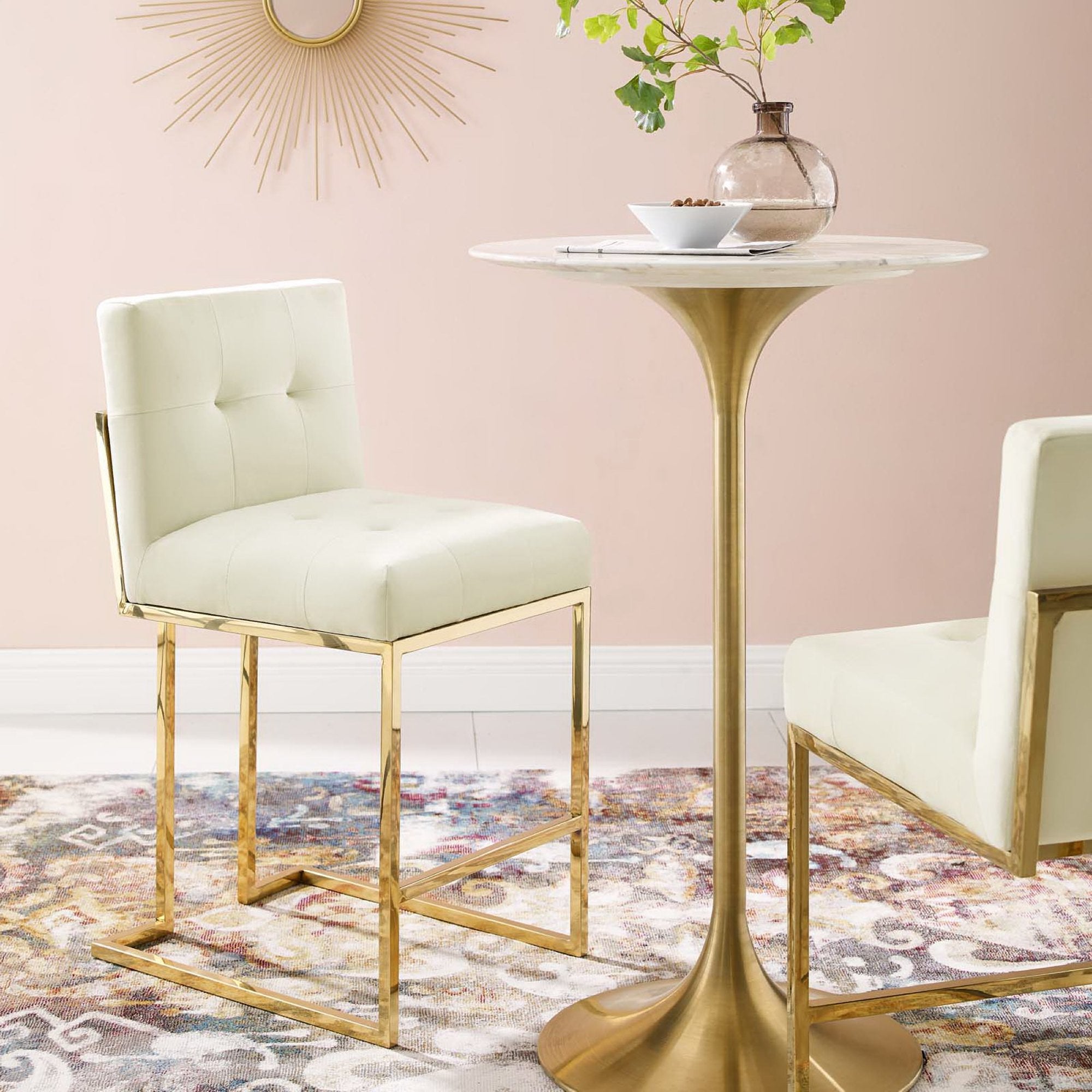 Modway Privy Gold Stainless Steel Performance Velvet Counter Stool