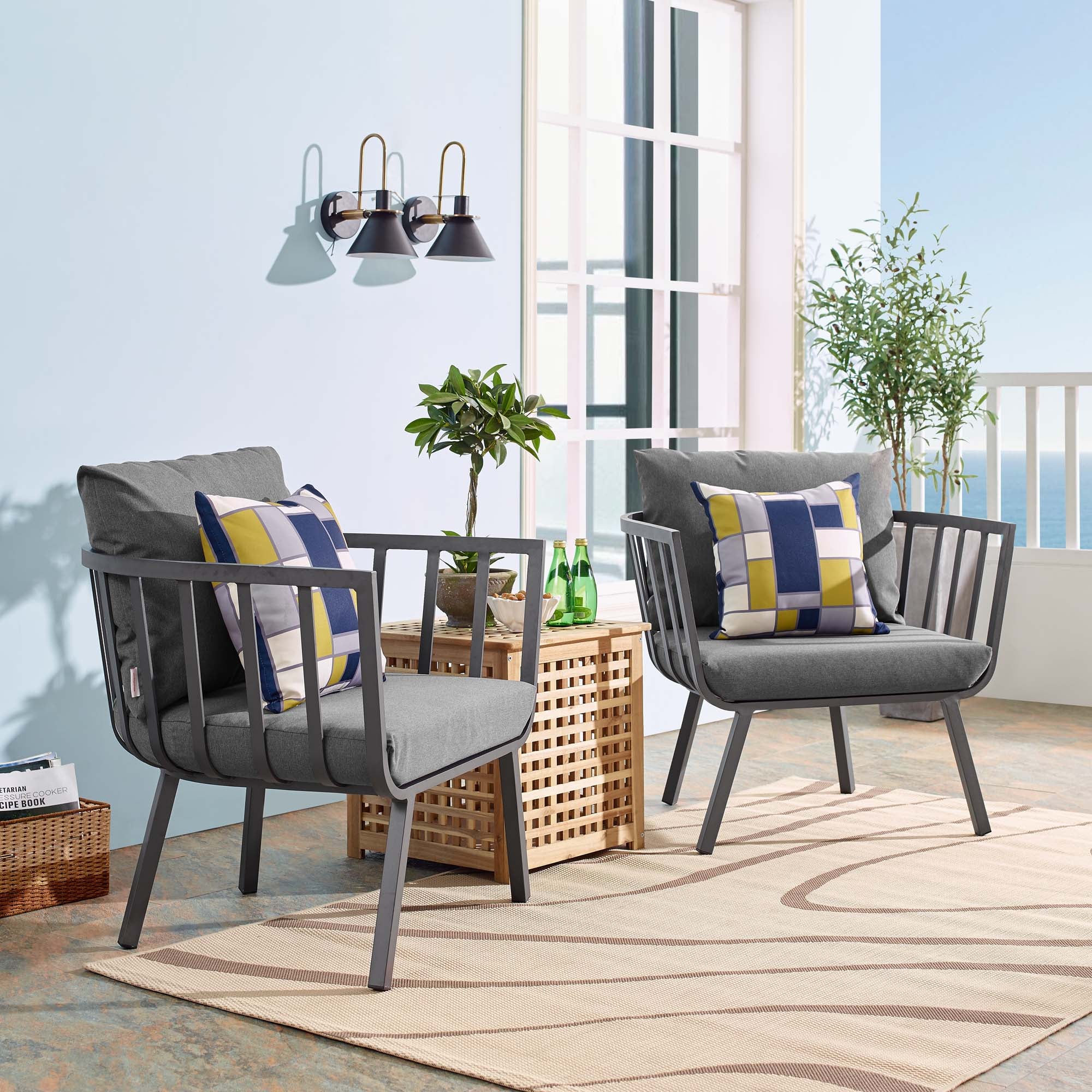 Modway Riverside Outdoor Patio Aluminum Armchair Set of 2