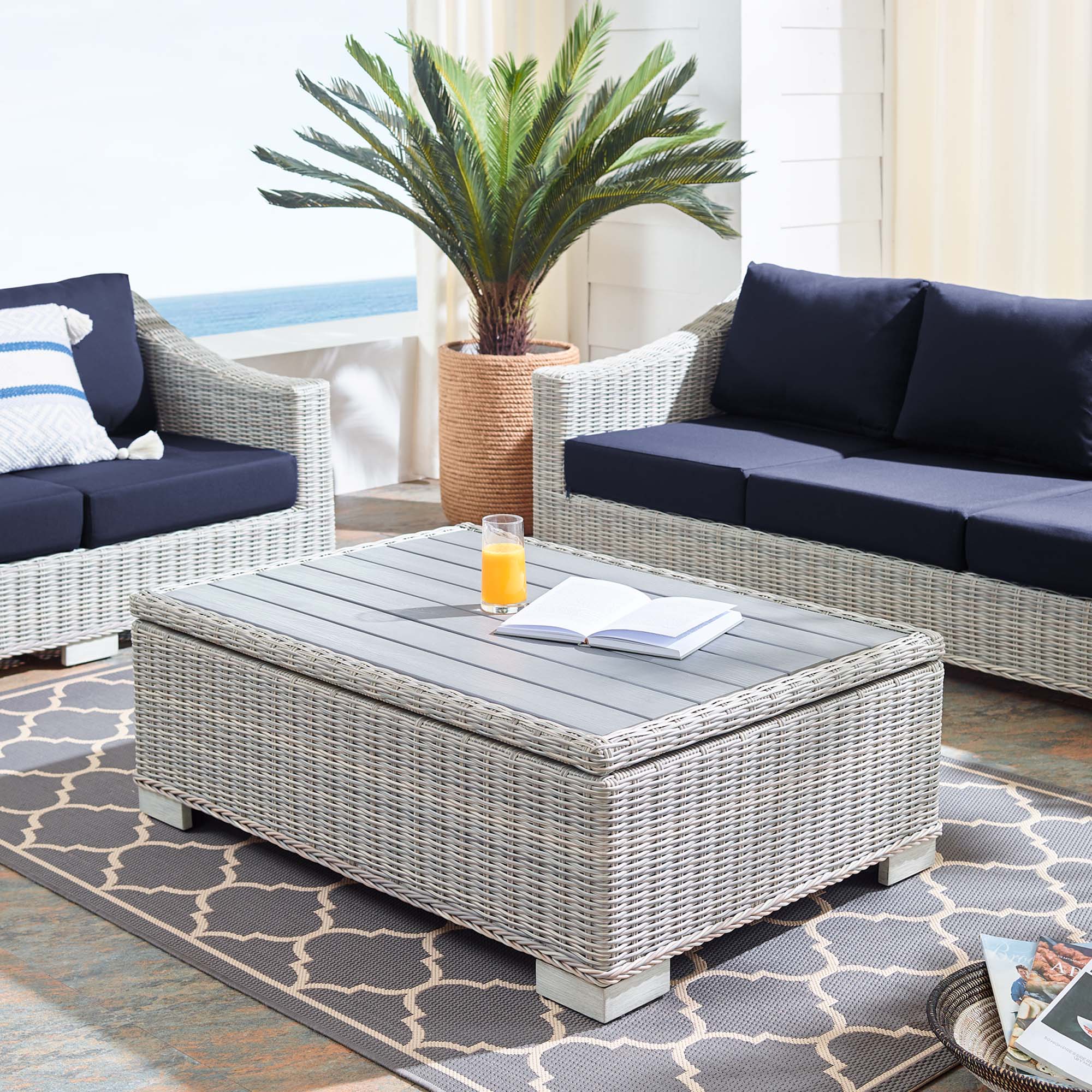 Modway Conway 45" Outdoor Patio Wicker Rattan Coffee Table