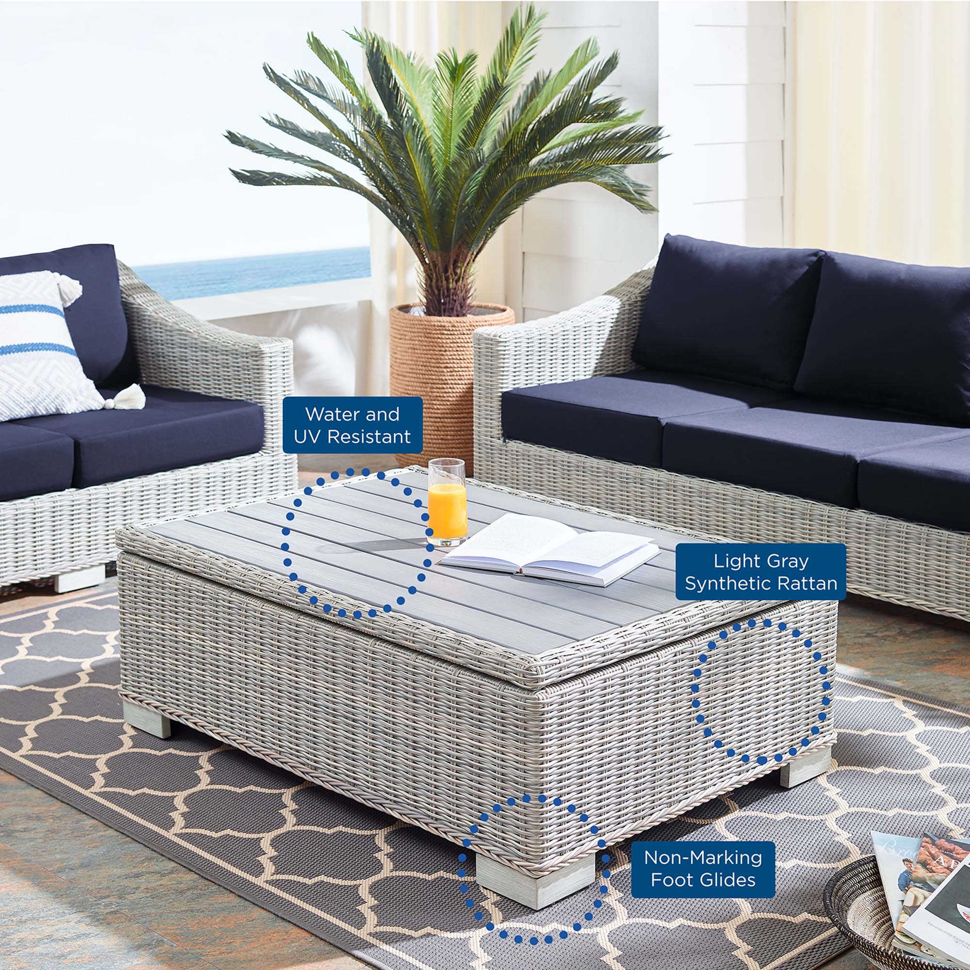 Modway Conway 45" Outdoor Patio Wicker Rattan Coffee Table