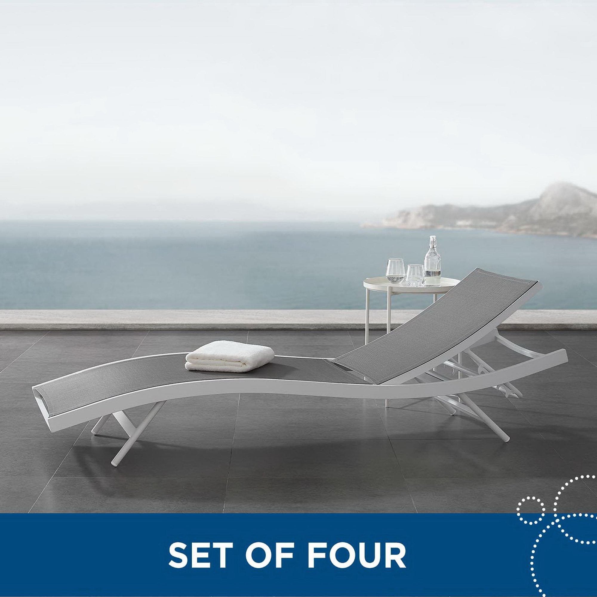 Modway Glimpse Outdoor Patio Mesh Chaise Lounge Set of 4