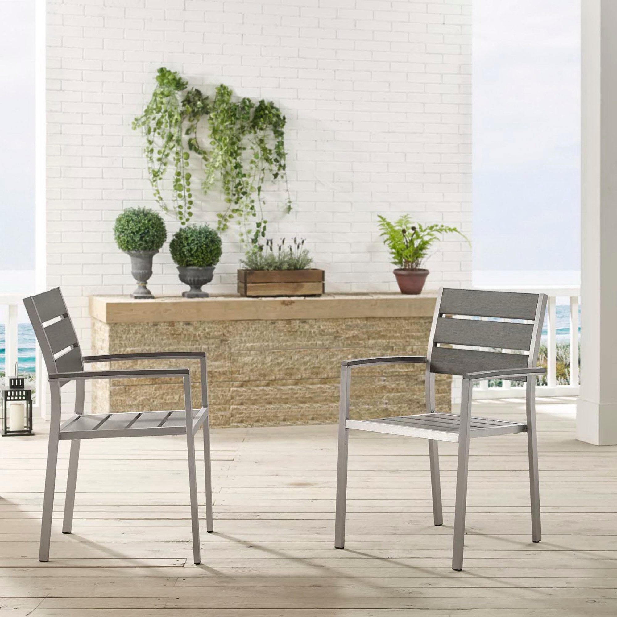 Modway Shore Outdoor Patio Aluminum Dining Armchair Set of 2