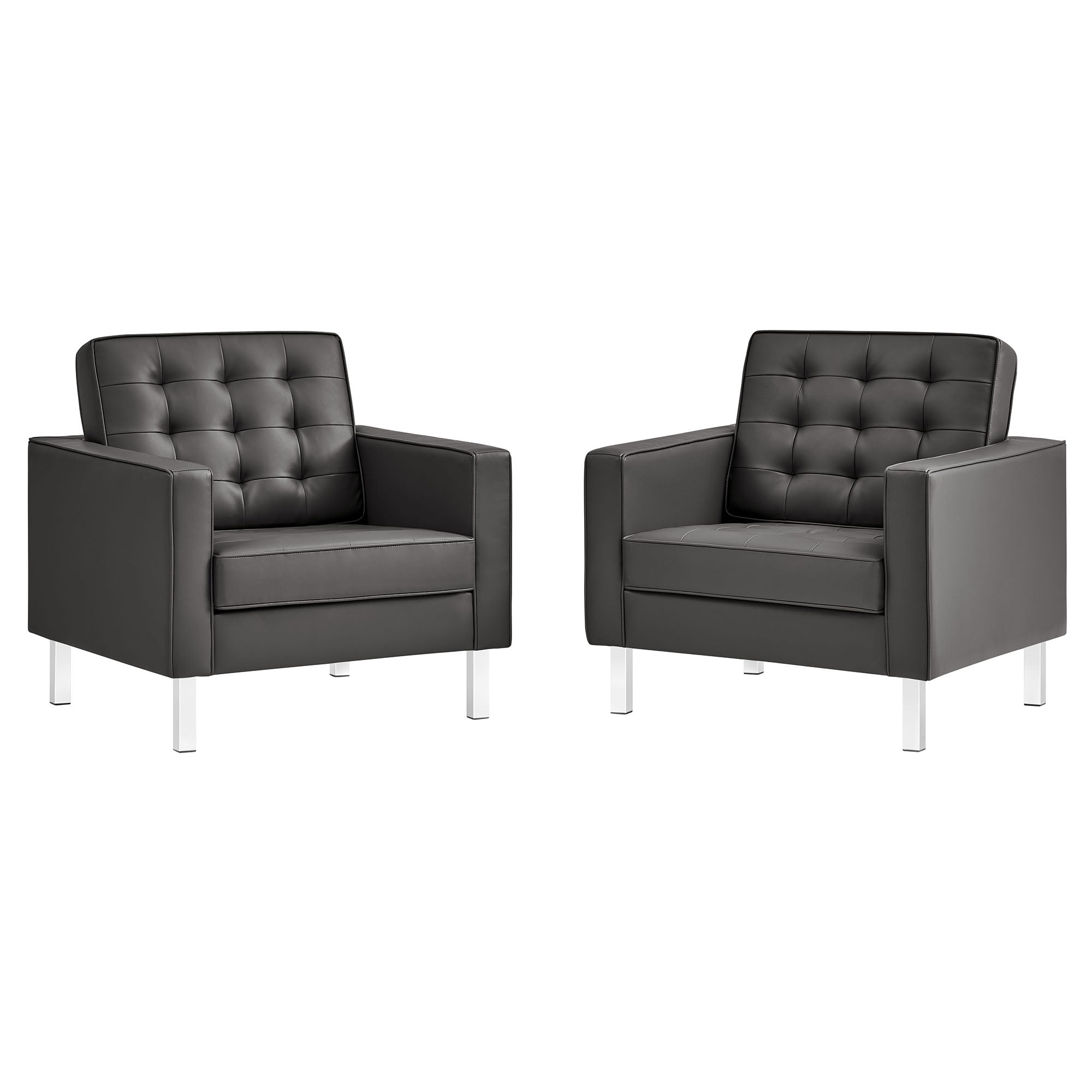Modway Loft Tufted Vegan Leather Armchairs Set of 2
