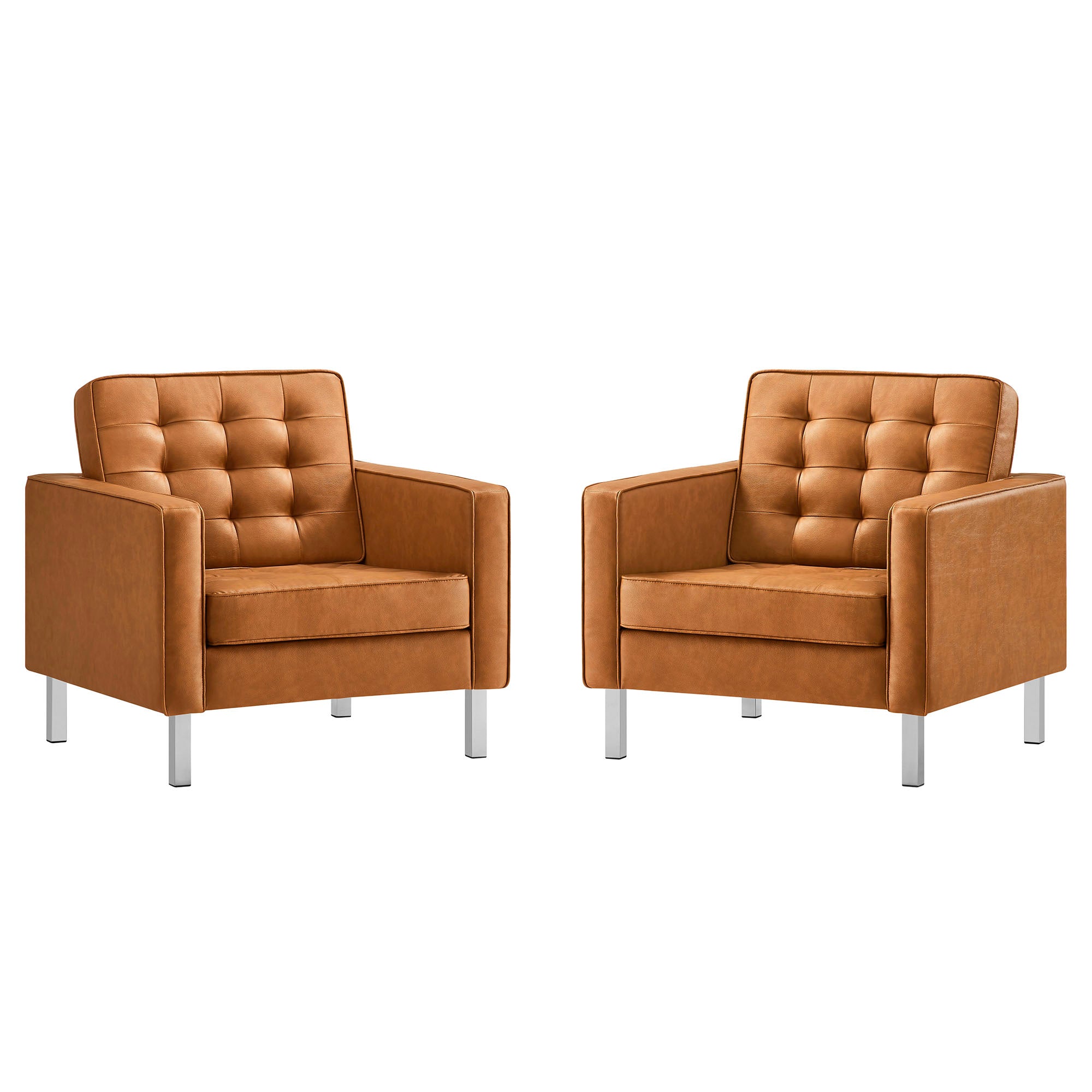 Modway Loft Tufted Vegan Leather Armchairs Set of 2