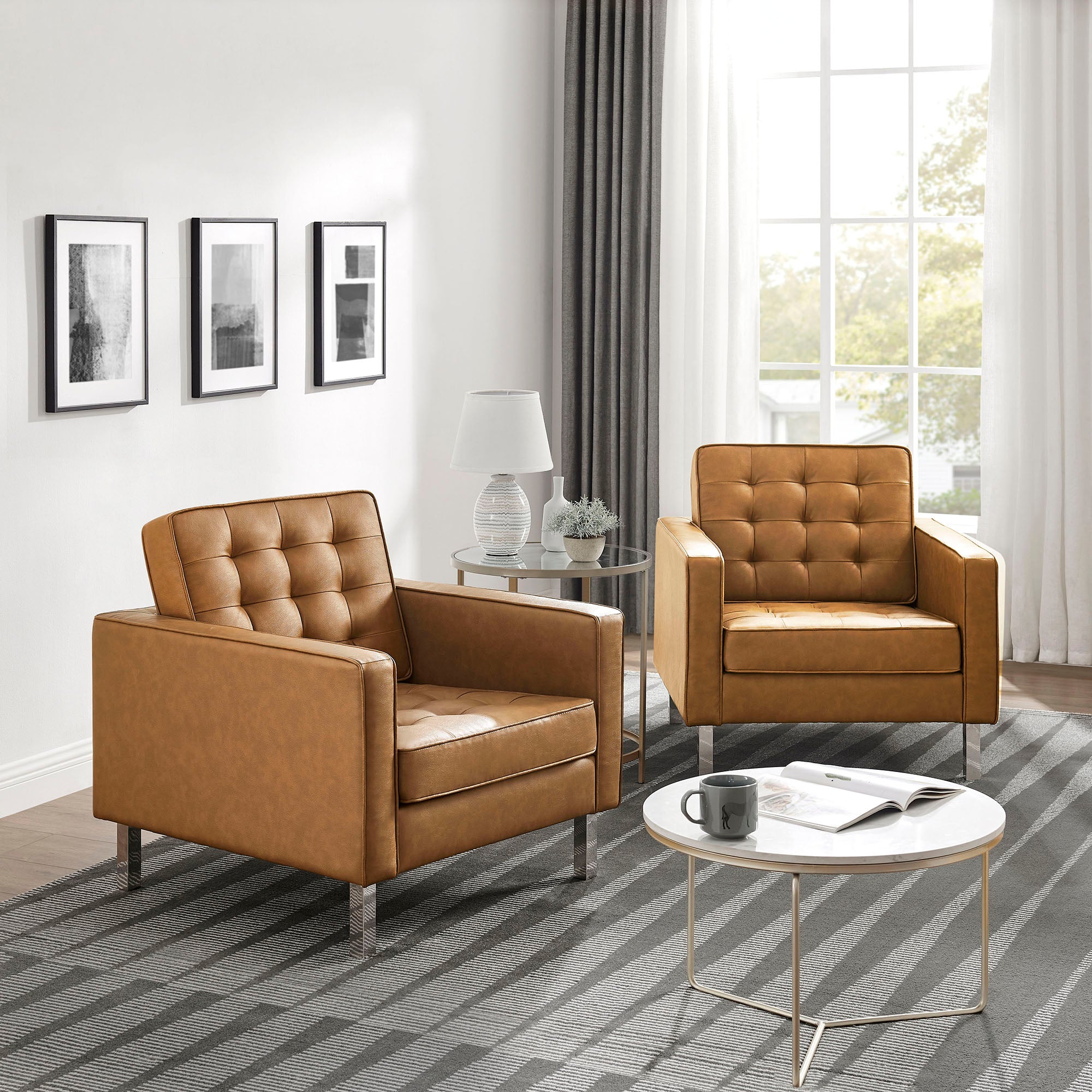 Modway Loft Tufted Vegan Leather Armchairs Set of 2
