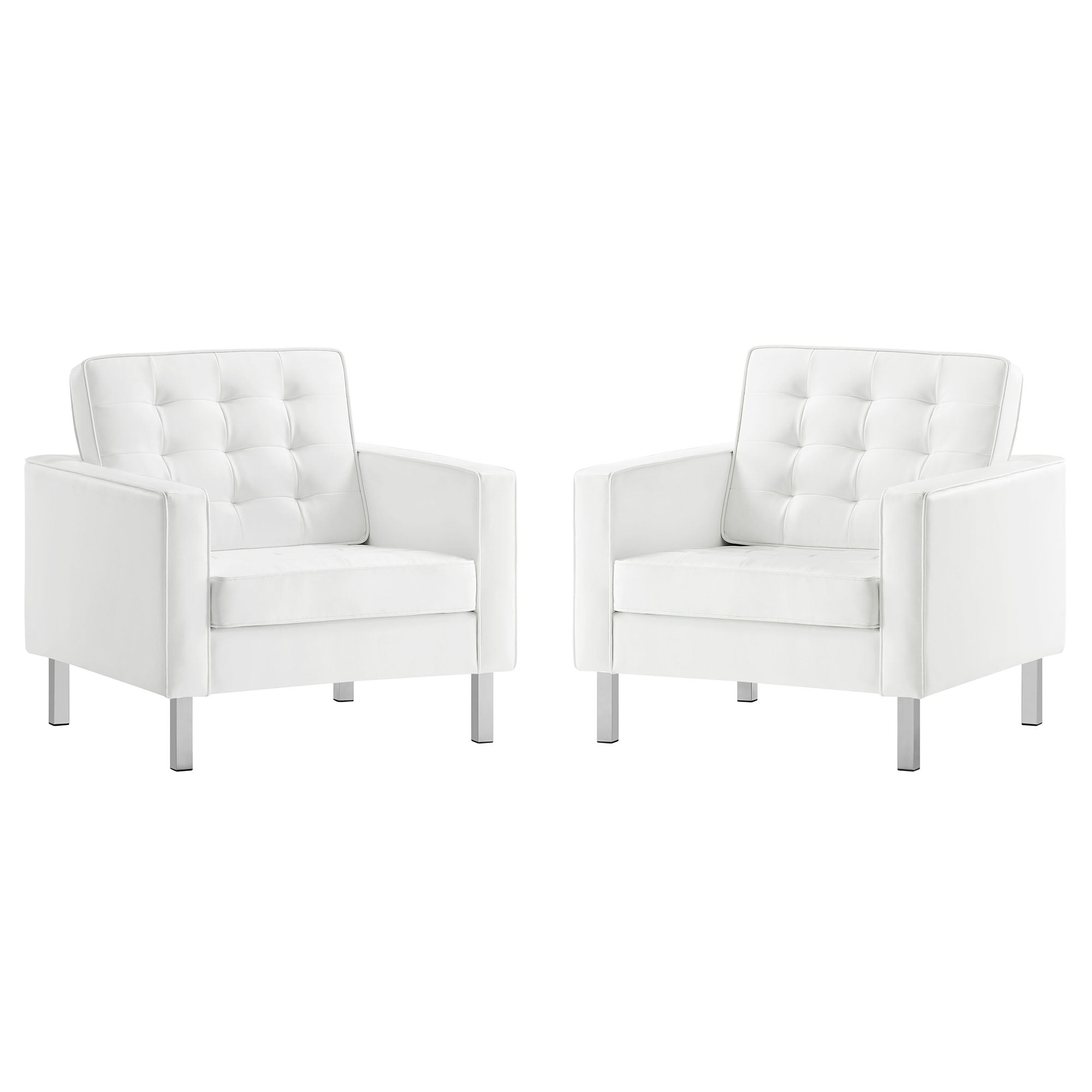 Modway Loft Tufted Vegan Leather Armchairs Set of 2