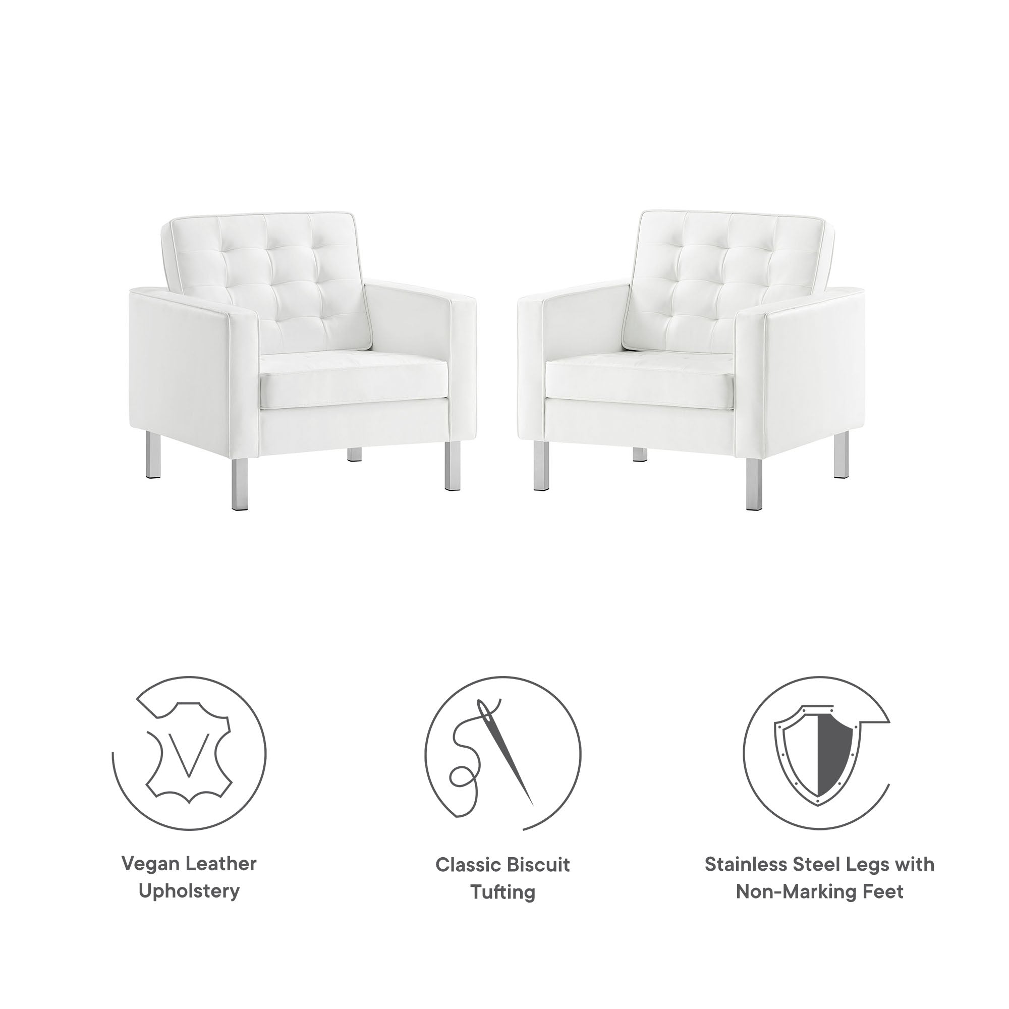 Modway Loft Tufted Vegan Leather Armchairs Set of 2