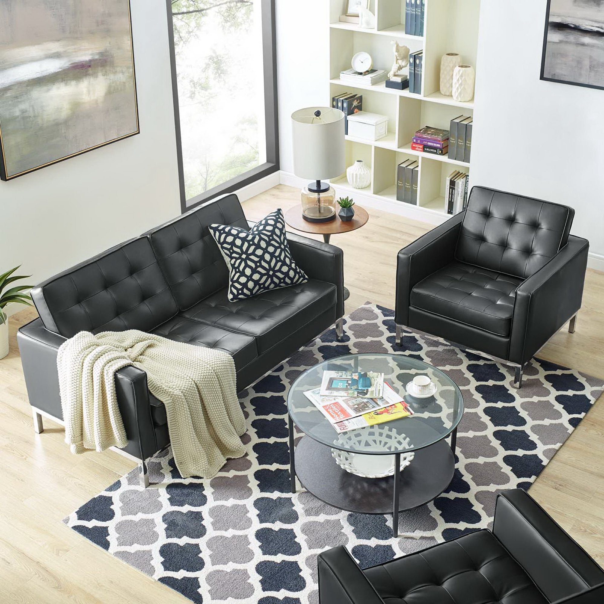 Modway Loft Tufted Upholstered Faux Leather Loveseat and Armchair Set