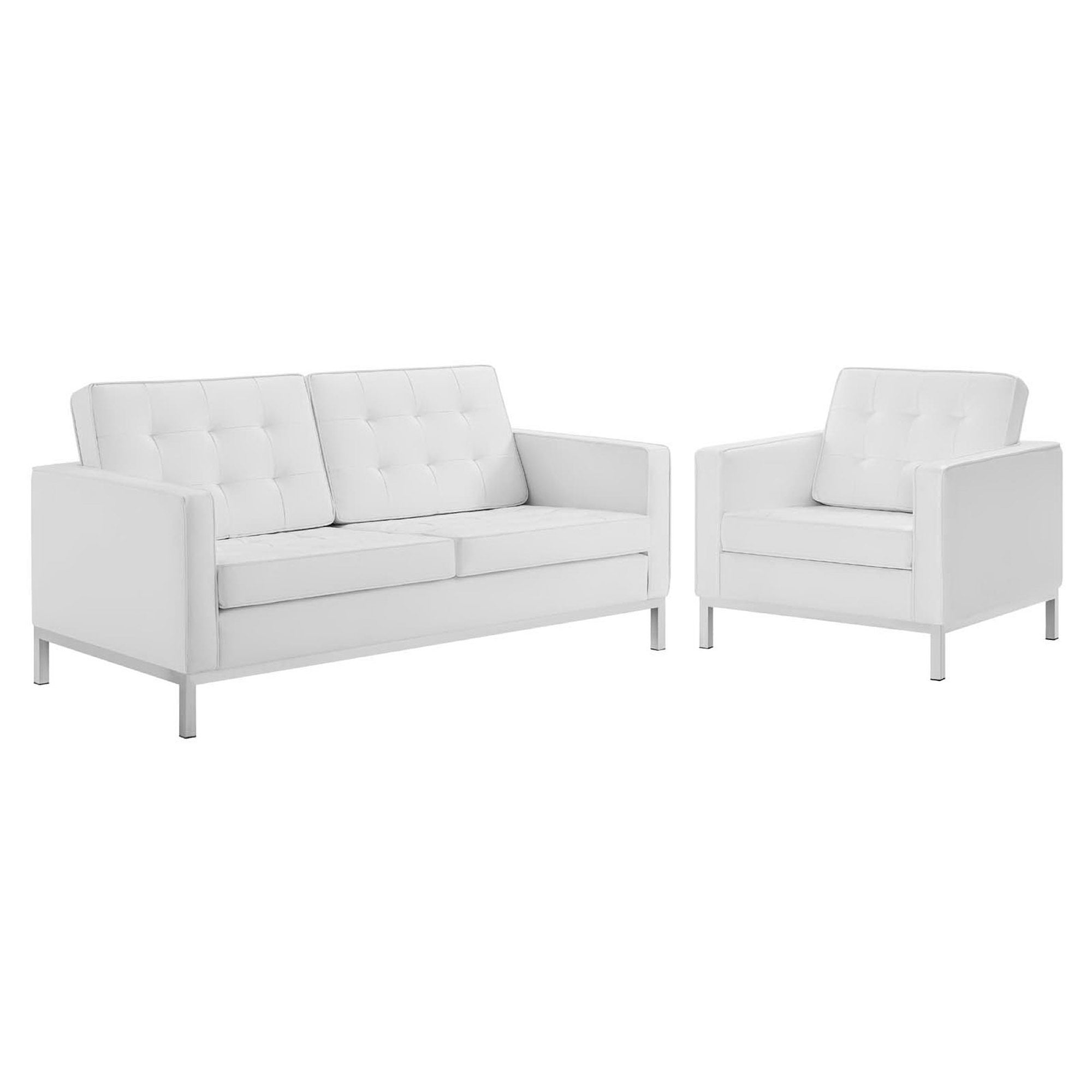 Modway Loft Tufted Upholstered Faux Leather Loveseat and Armchair Set