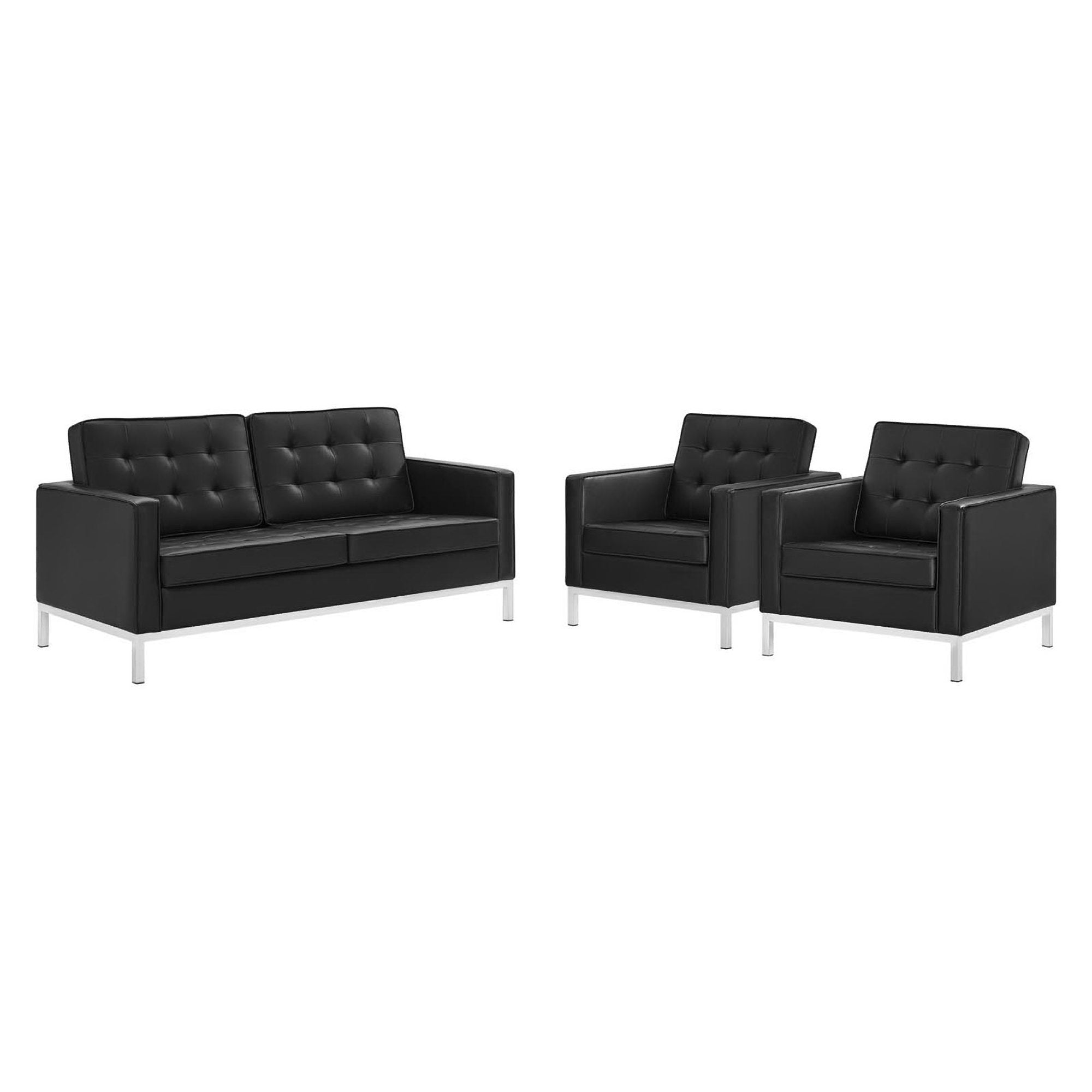 Modway Loft 3 Piece Tufted Upholstered Faux Leather Set