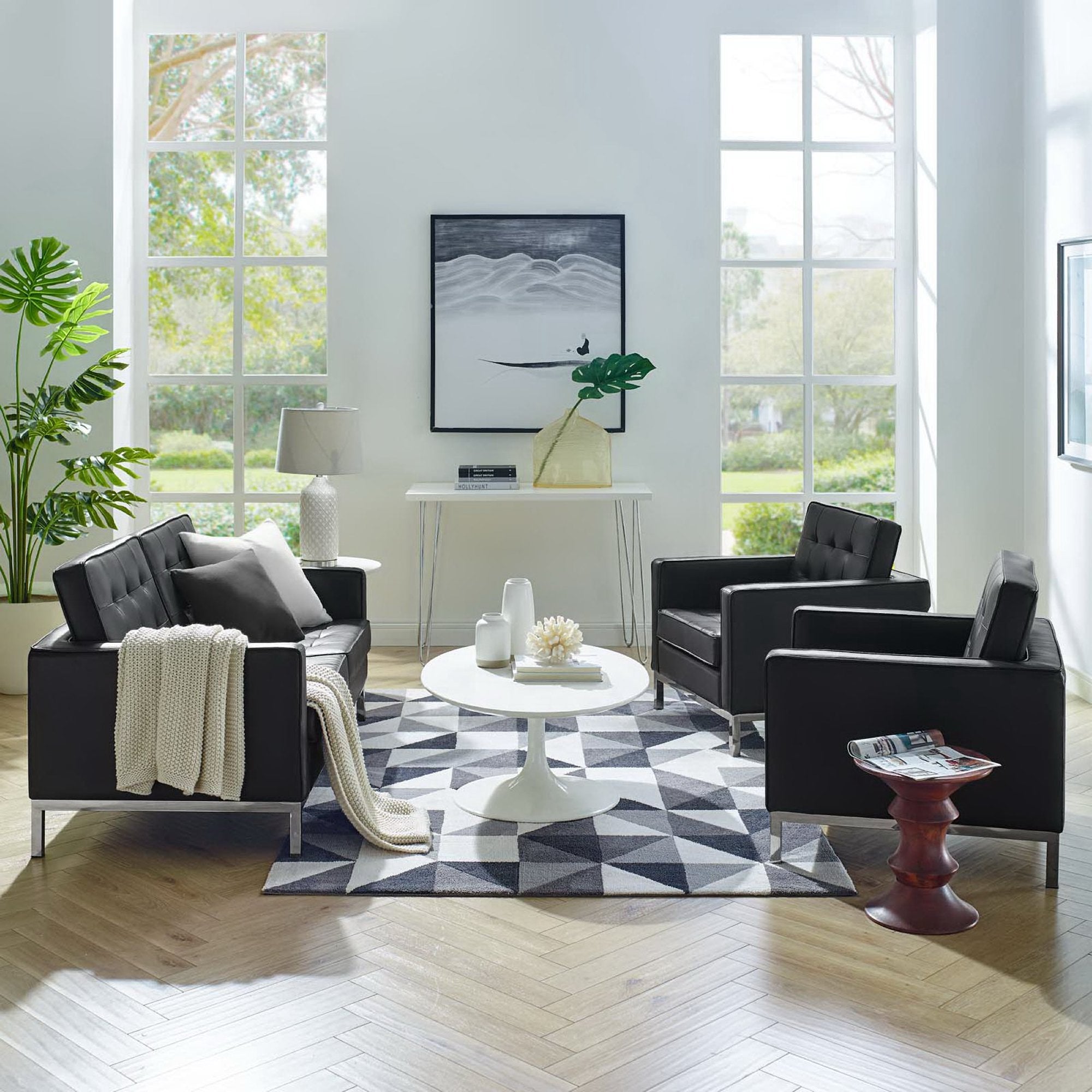 Modway Loft 3 Piece Tufted Upholstered Faux Leather Set